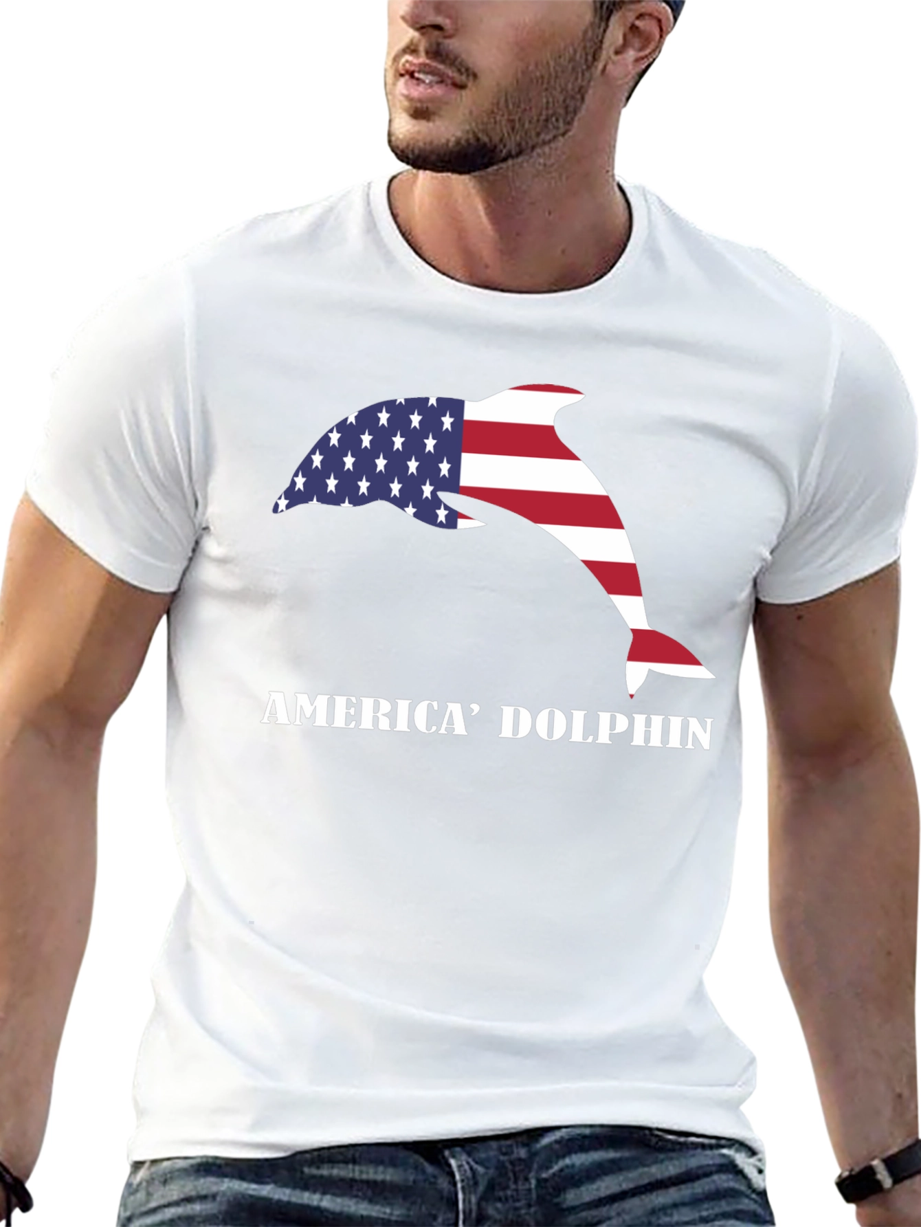 Black America Dolphin Graphic T-Shirt view 13
