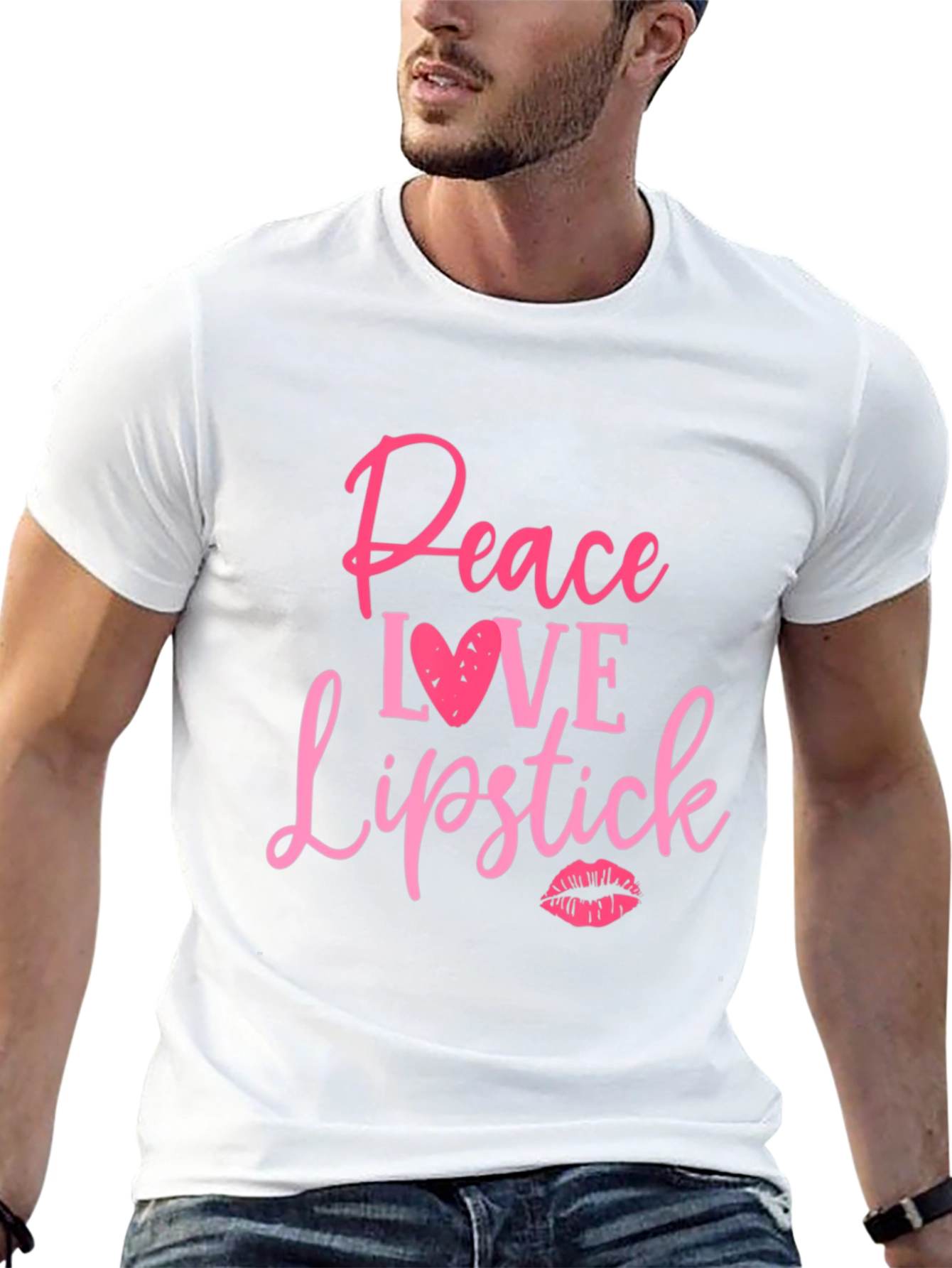 Black Peace Love Lipstick Graphic Tee - Black Cotton Casual T-Shirt view 13