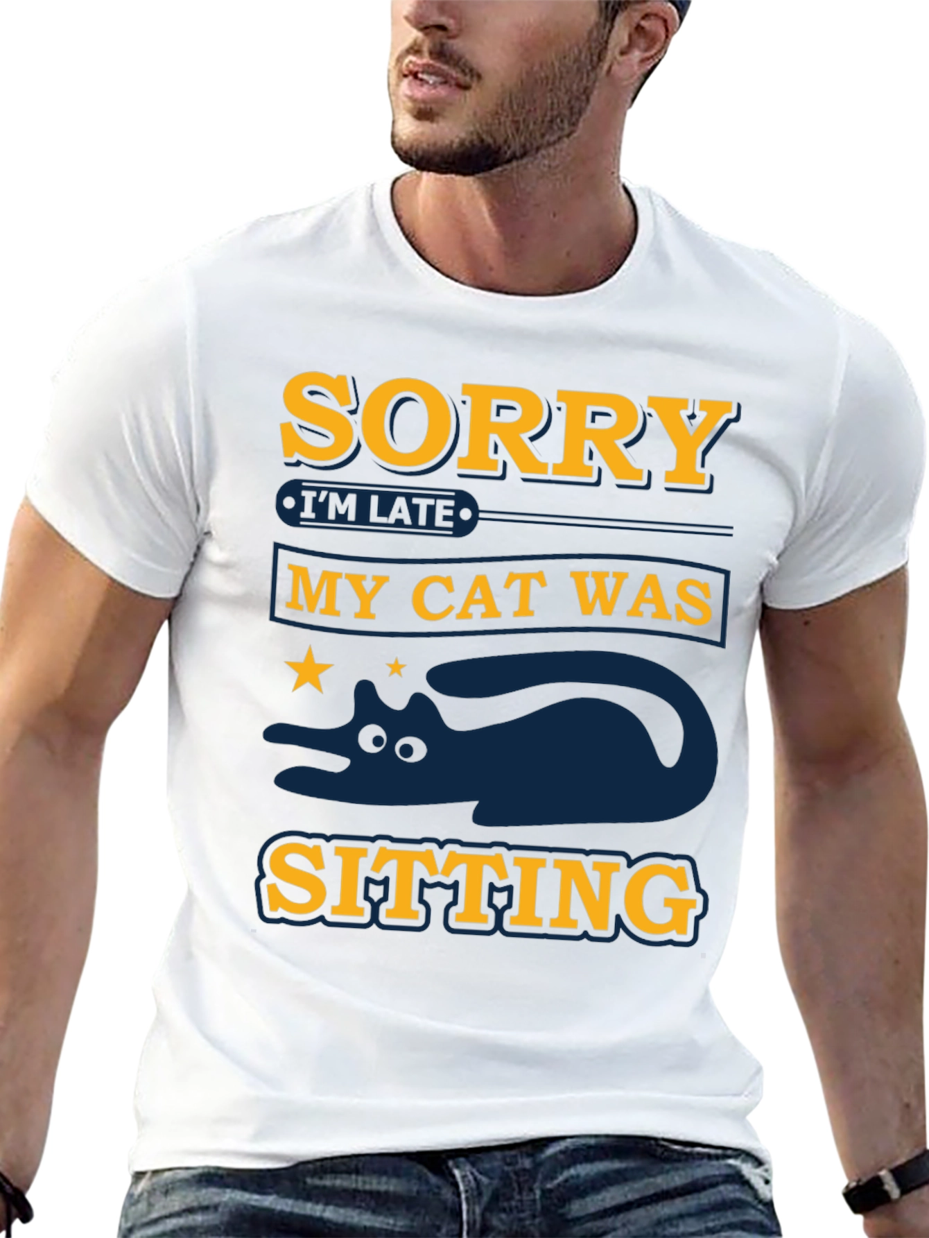Black Sorry I'm Late My Cat Was Sitting T-Shirt view 13
