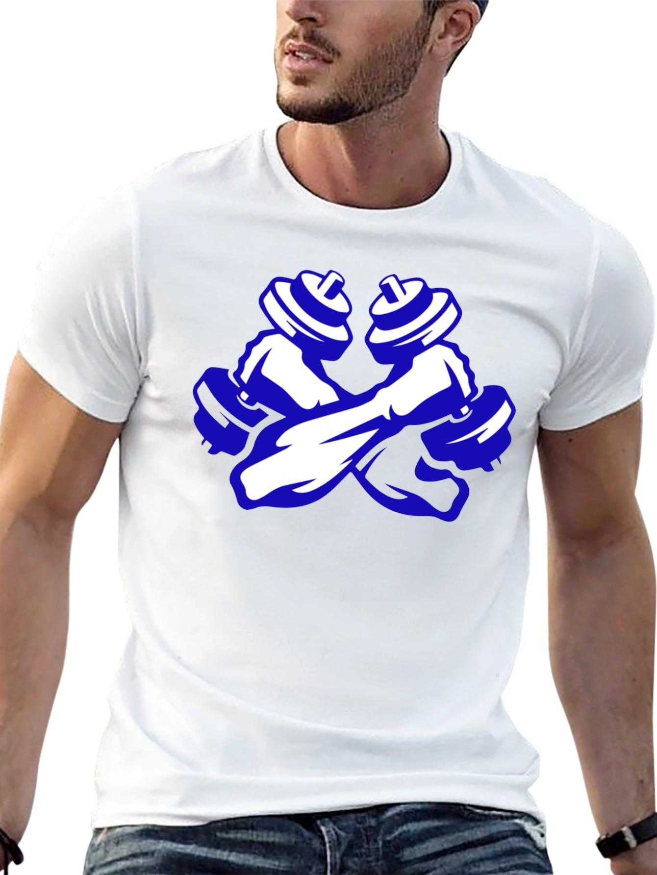 Weightlifting T-Shirt: Crossed Dumbbells Graphic Tee - 13