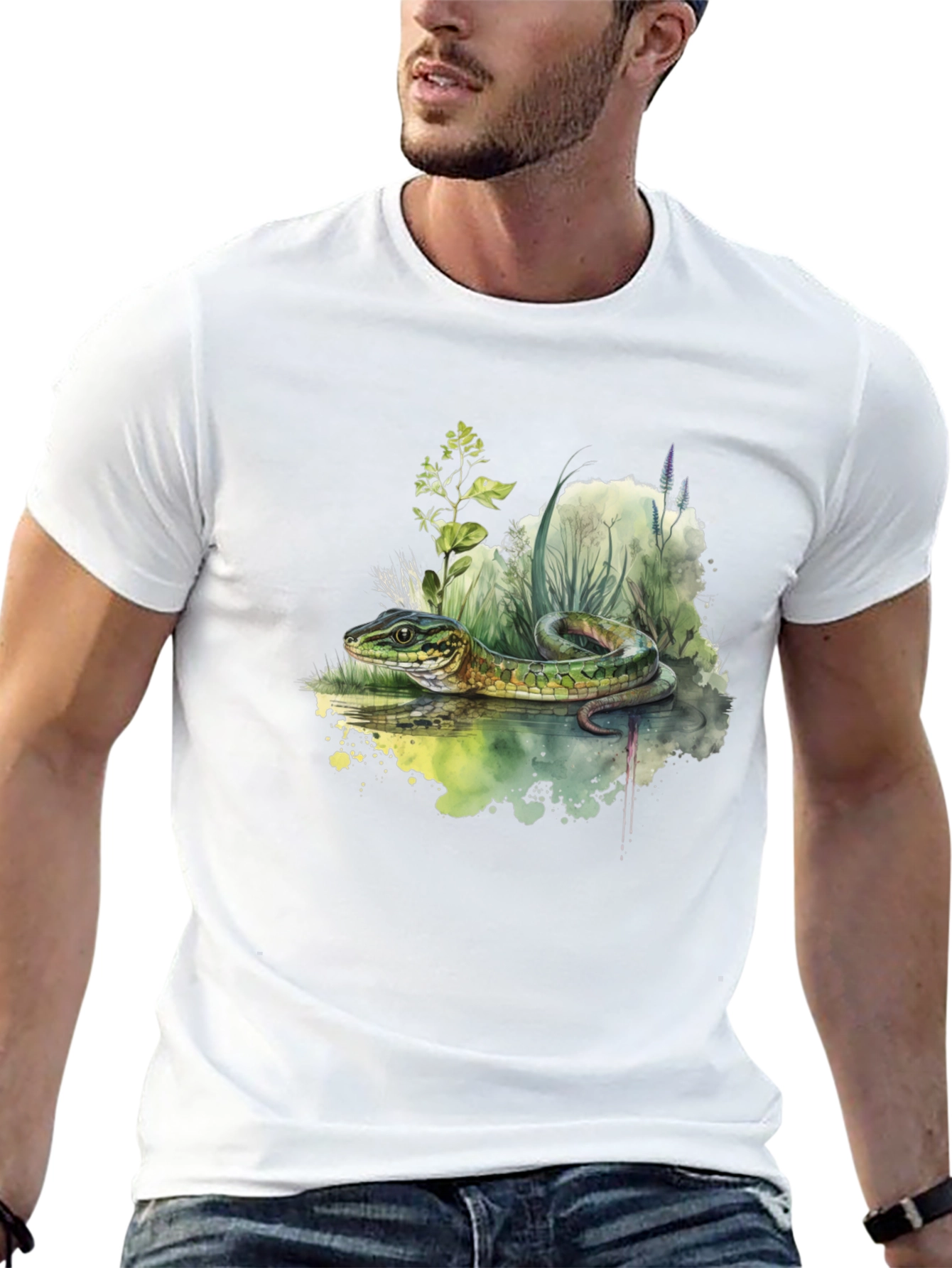 Black Snake Watercolor T-Shirt - Nature Inspired view 13