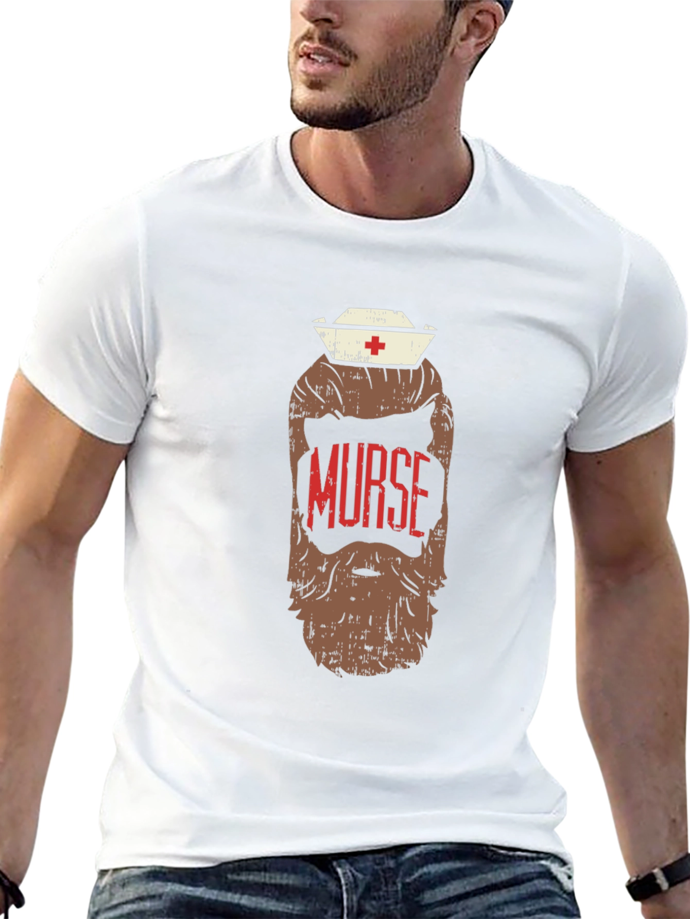 Black Murse Beard T-Shirt - Novelty Nurse Graphic Tee view 13