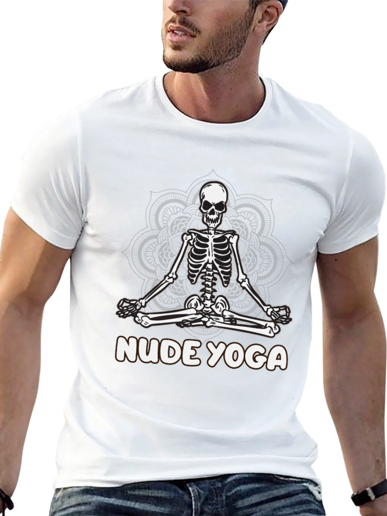Black Nude Yoga Skeleton T-Shirt - Relaxed Meditation Tee view 13