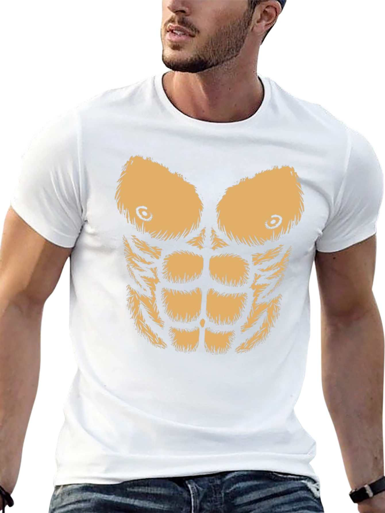 Black Funny Hairy Chest Six Pack Abs T-Shirt view 13