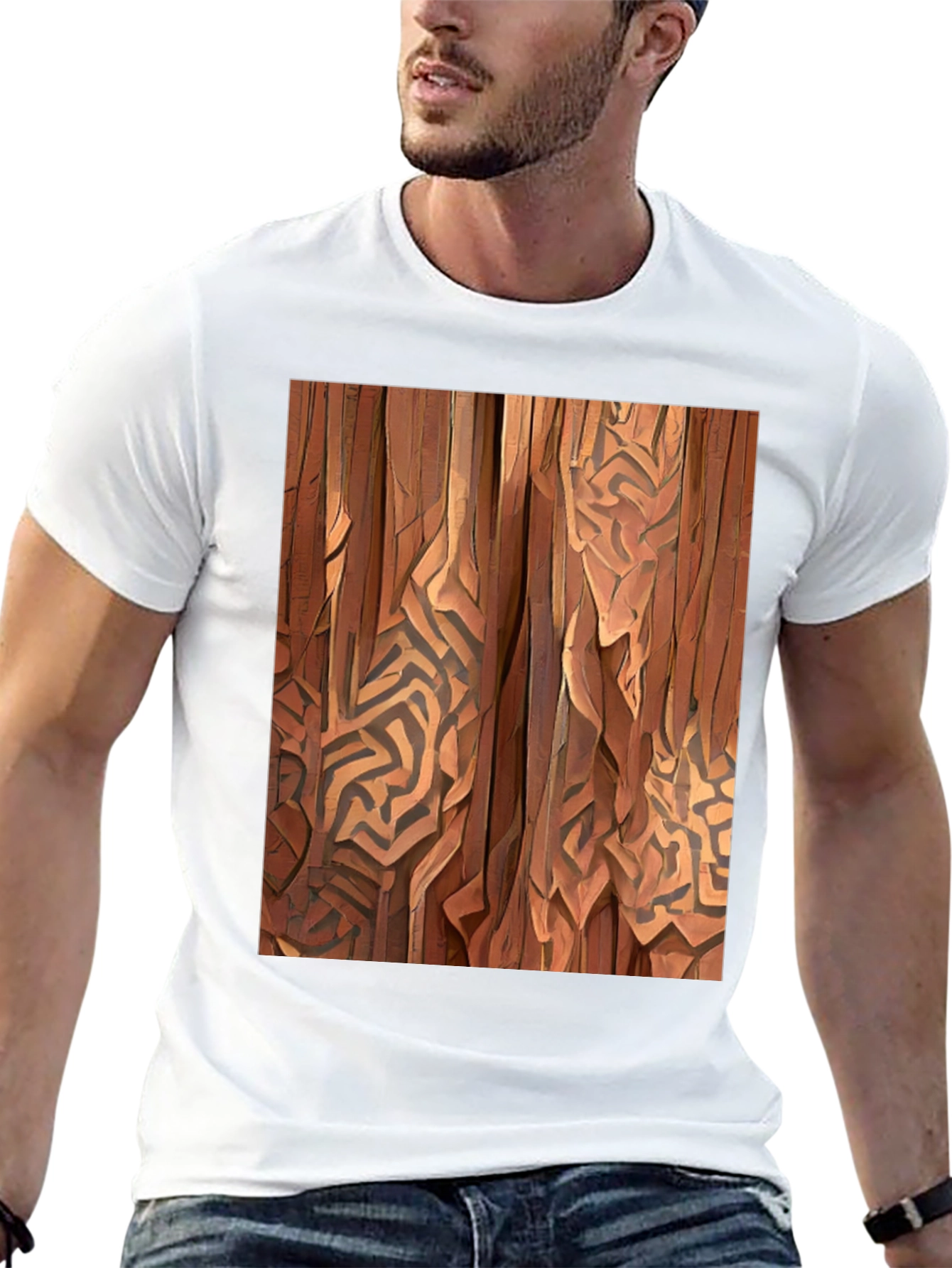 Black Abstract Wood Pattern Black T-Shirt view 13
