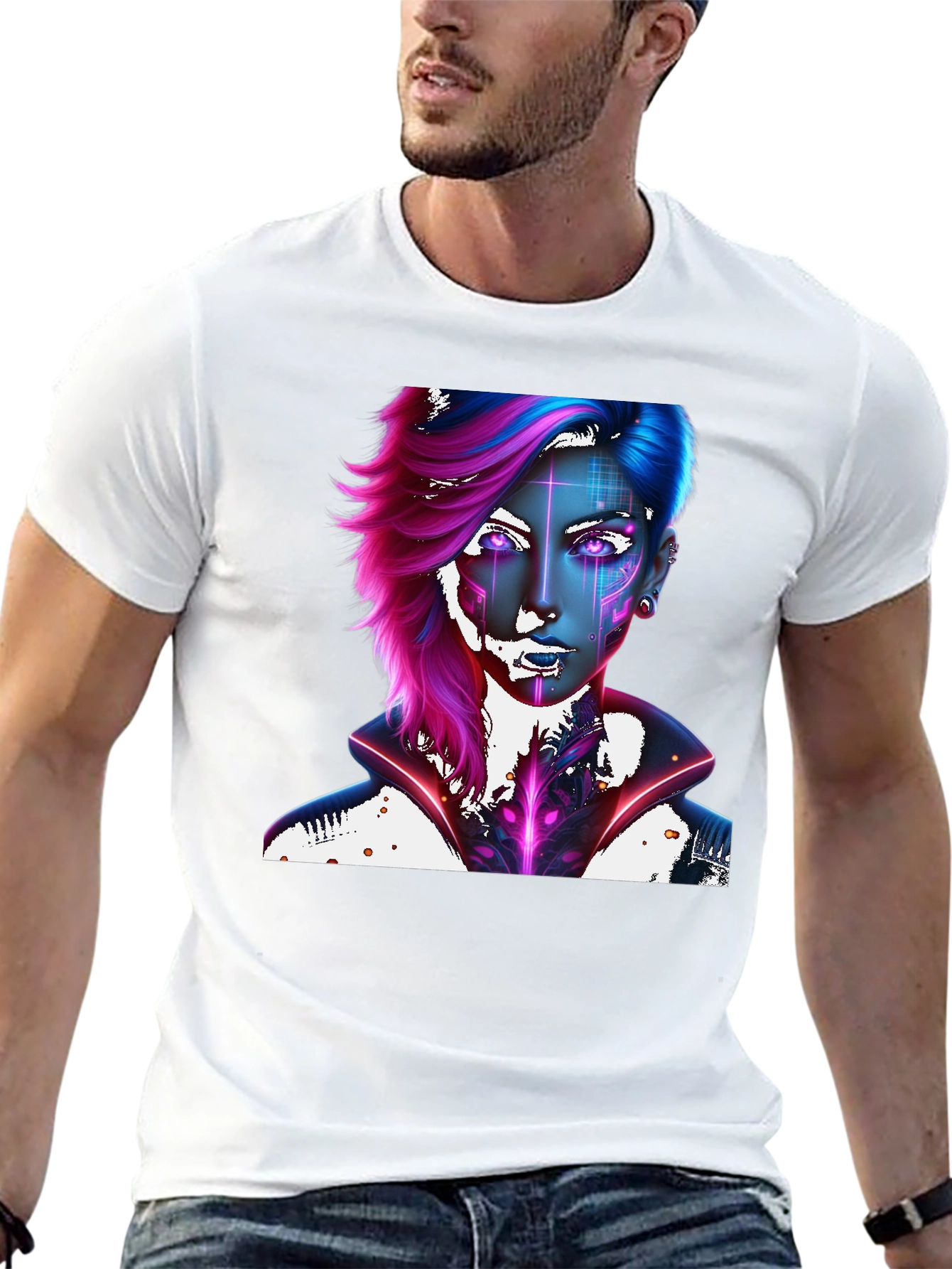 Black Cyberpunk Portrait Black Tee view 13