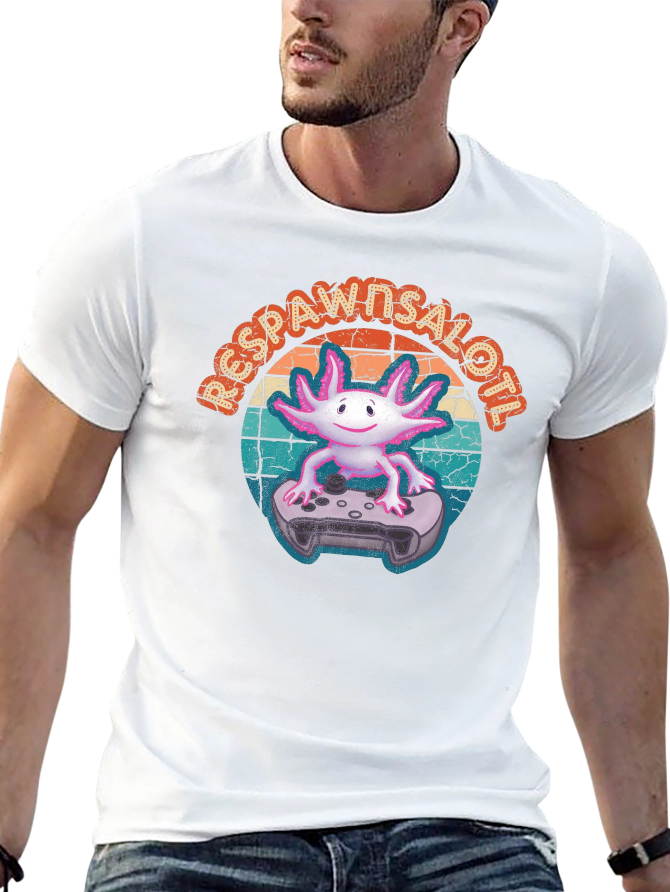 Black Respawn Axolotl Gamer T-Shirt view 13