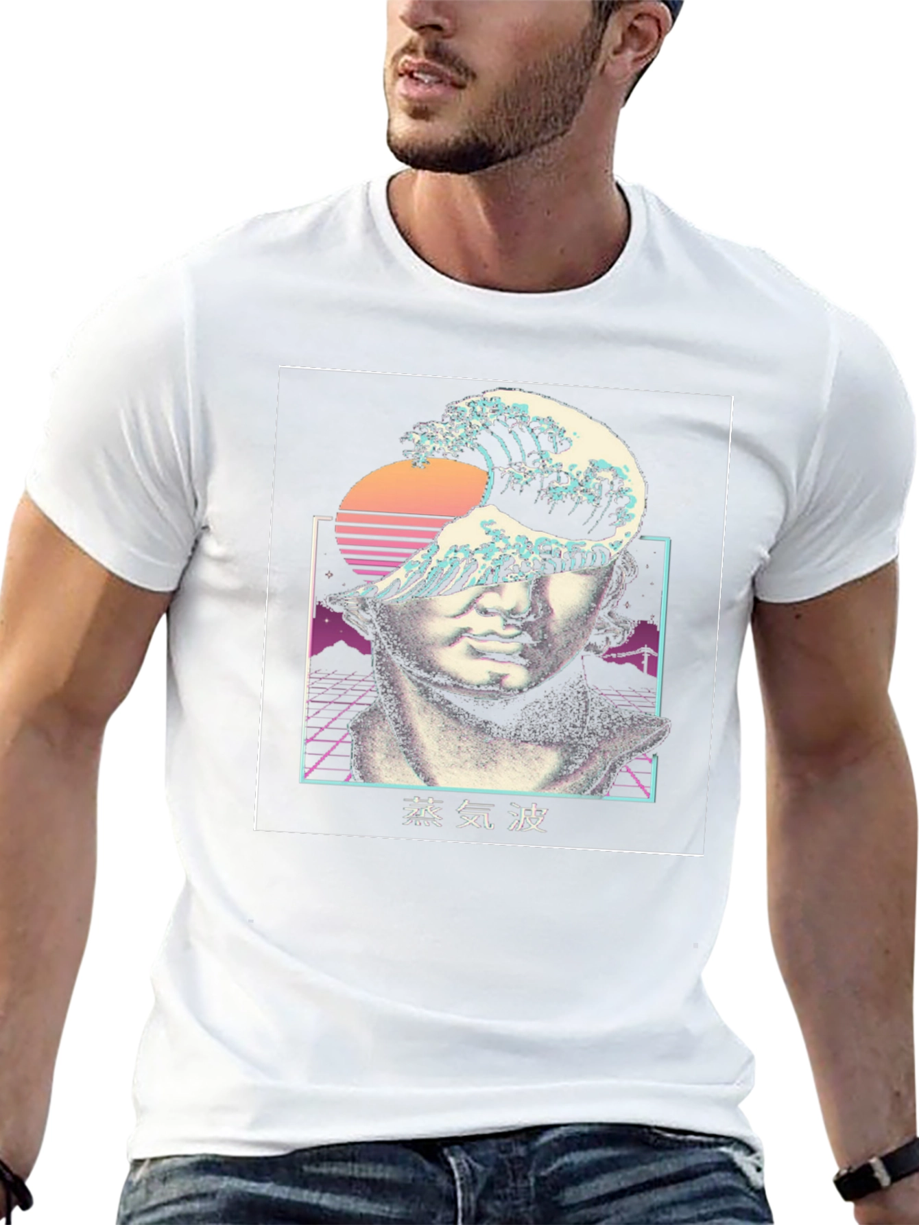 Black Vaporwave Statue Graphic Tee view 13