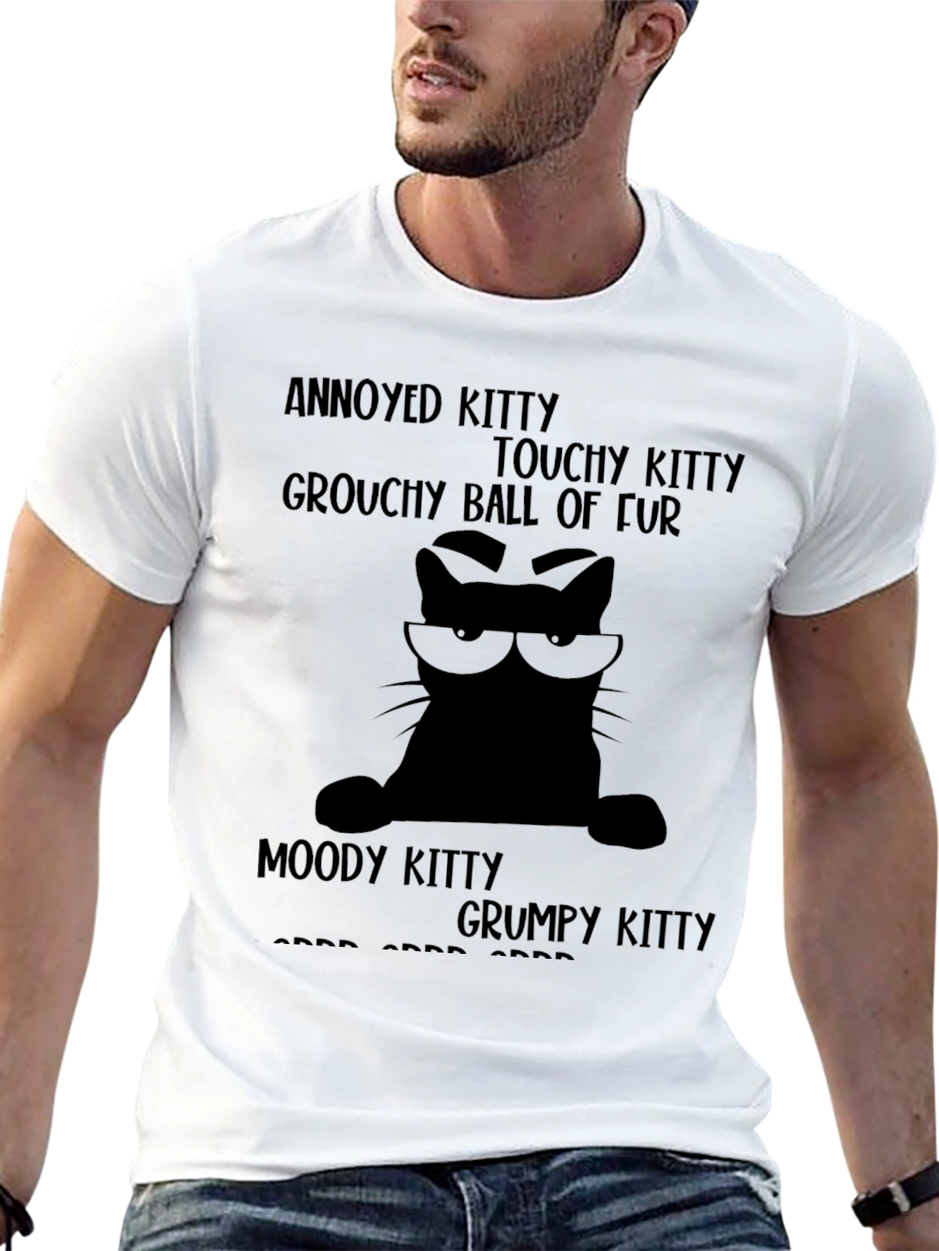Black Annoyed Kitty T-Shirt - Grouchy Cat Tee view 13