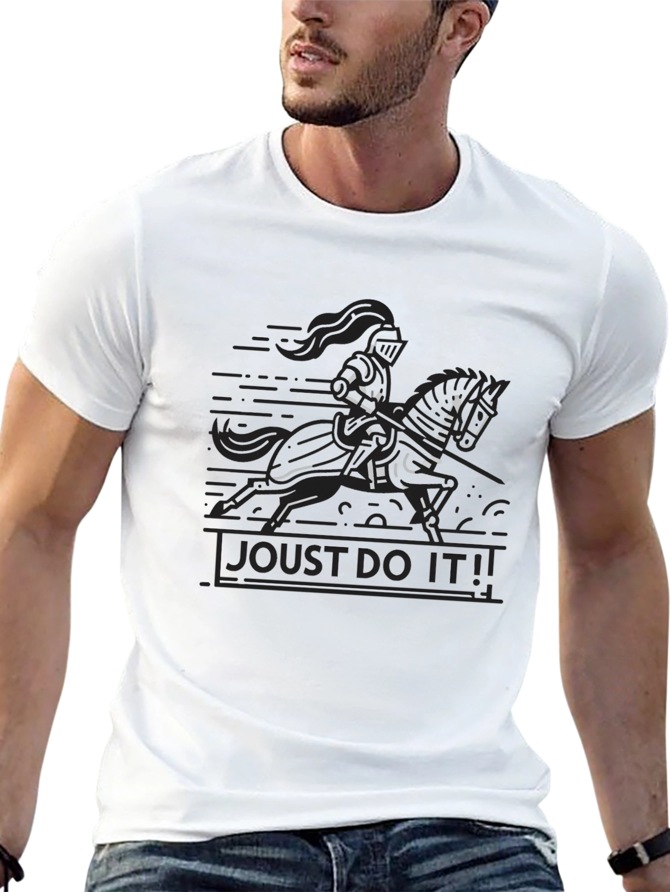 Black Joust Do It! Black T-Shirt - Knight on Horse view 13