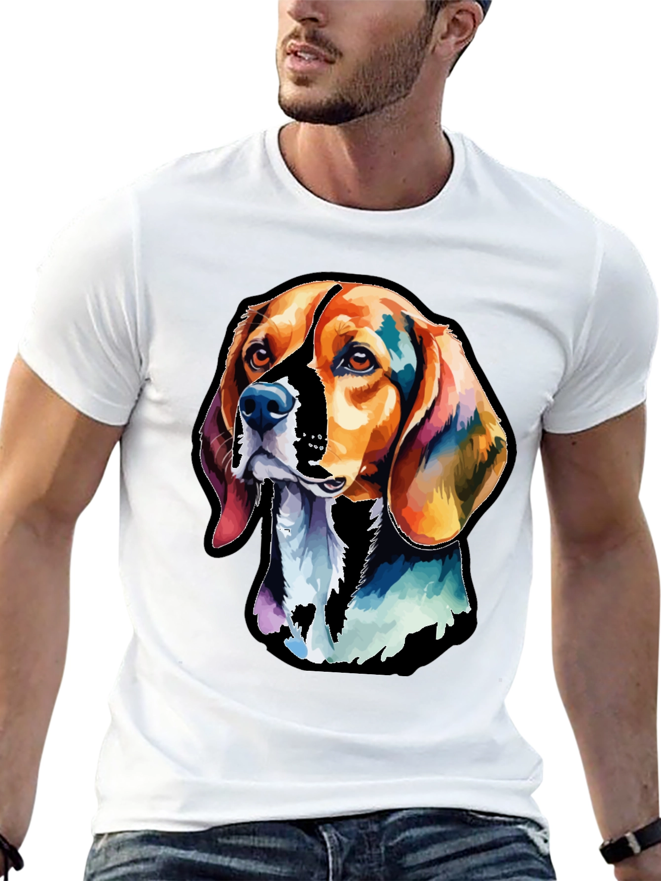 Black Colorful Beagle Dog Graphic T-Shirt view 13