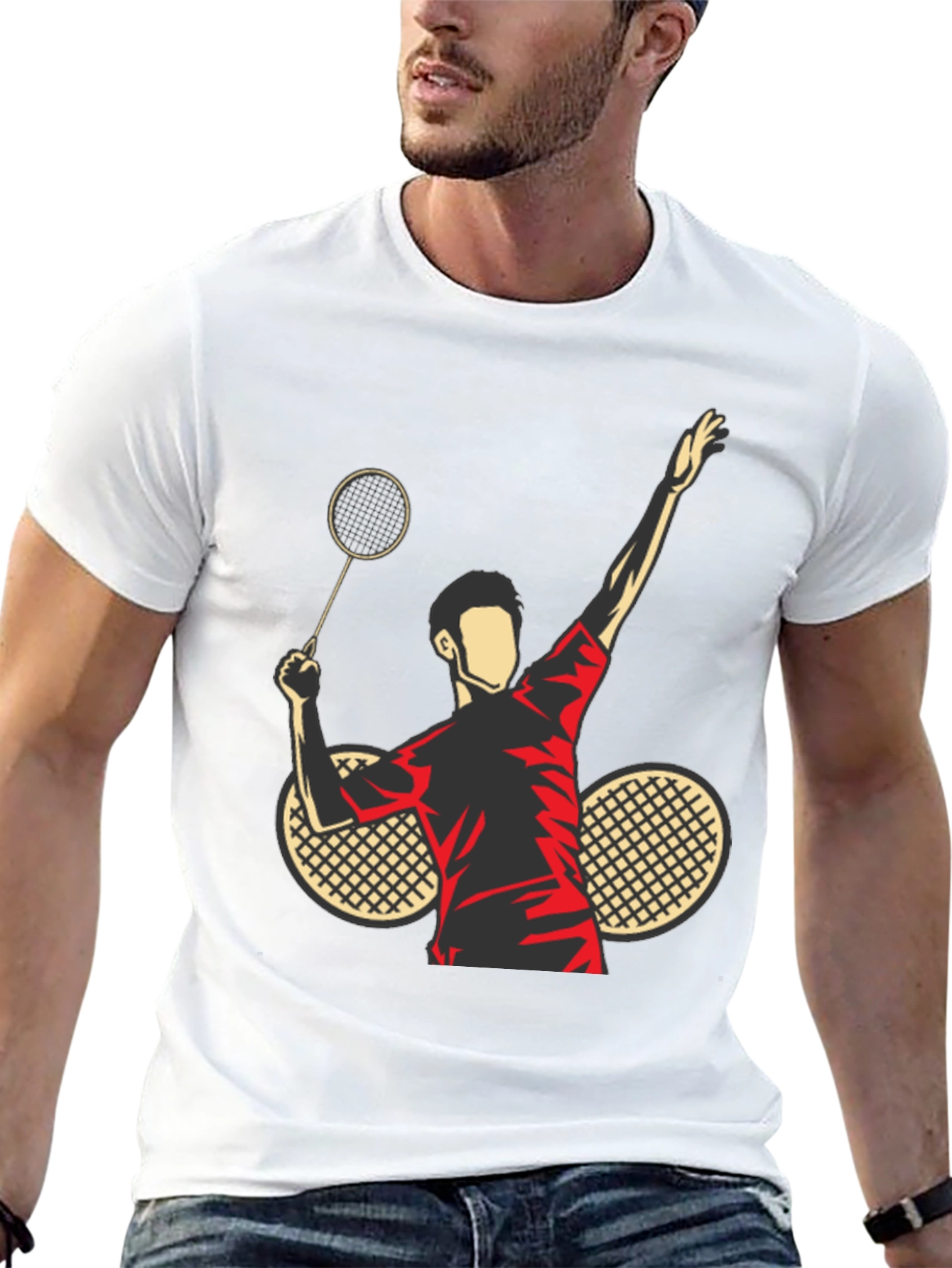 Black Badminton Player Graphic Tee - Black Cotton view 13