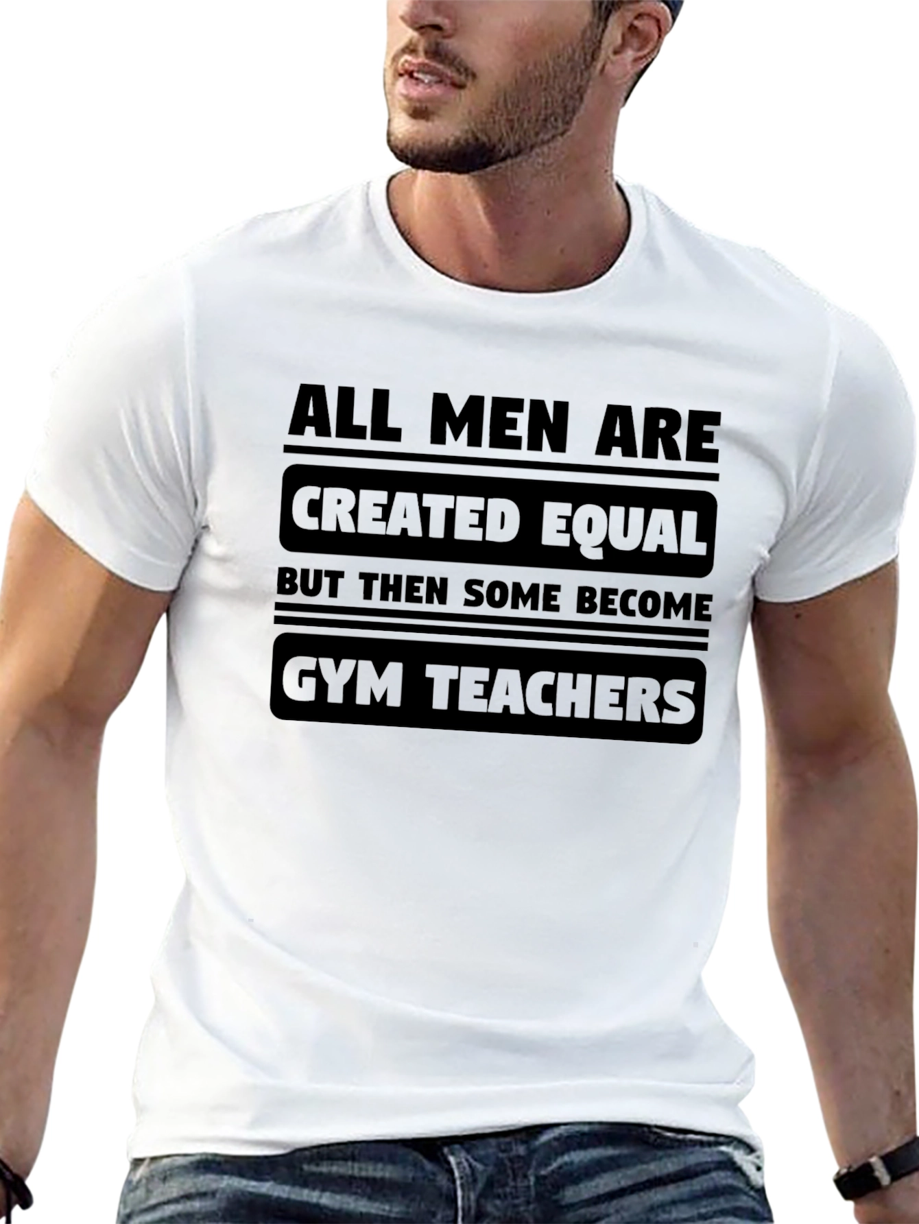Black All Men Are Created Equal Gym Teacher Black T-Shirt view 13