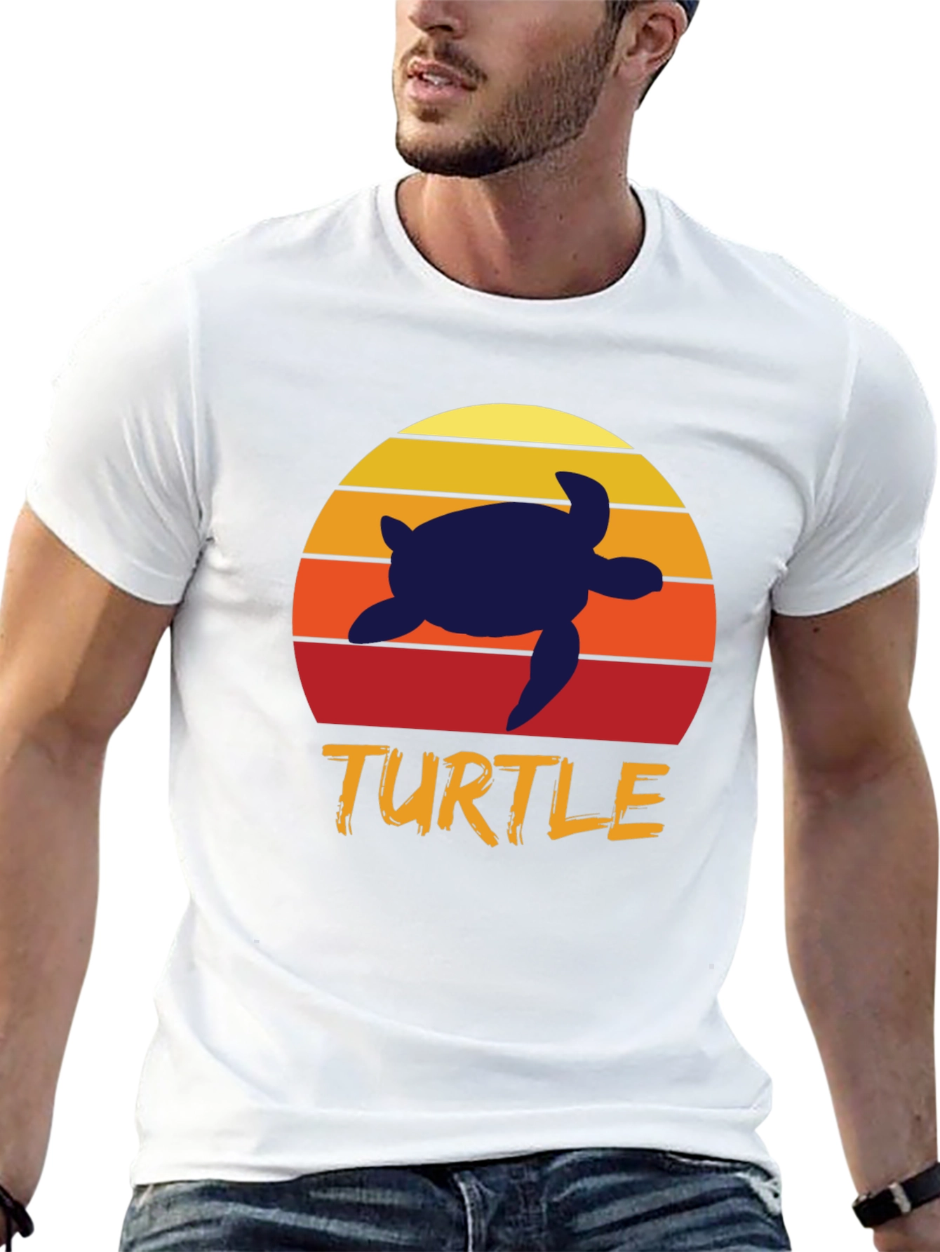 Black Retro Turtle T-Shirt - Sunset Silhouette Tee view 13