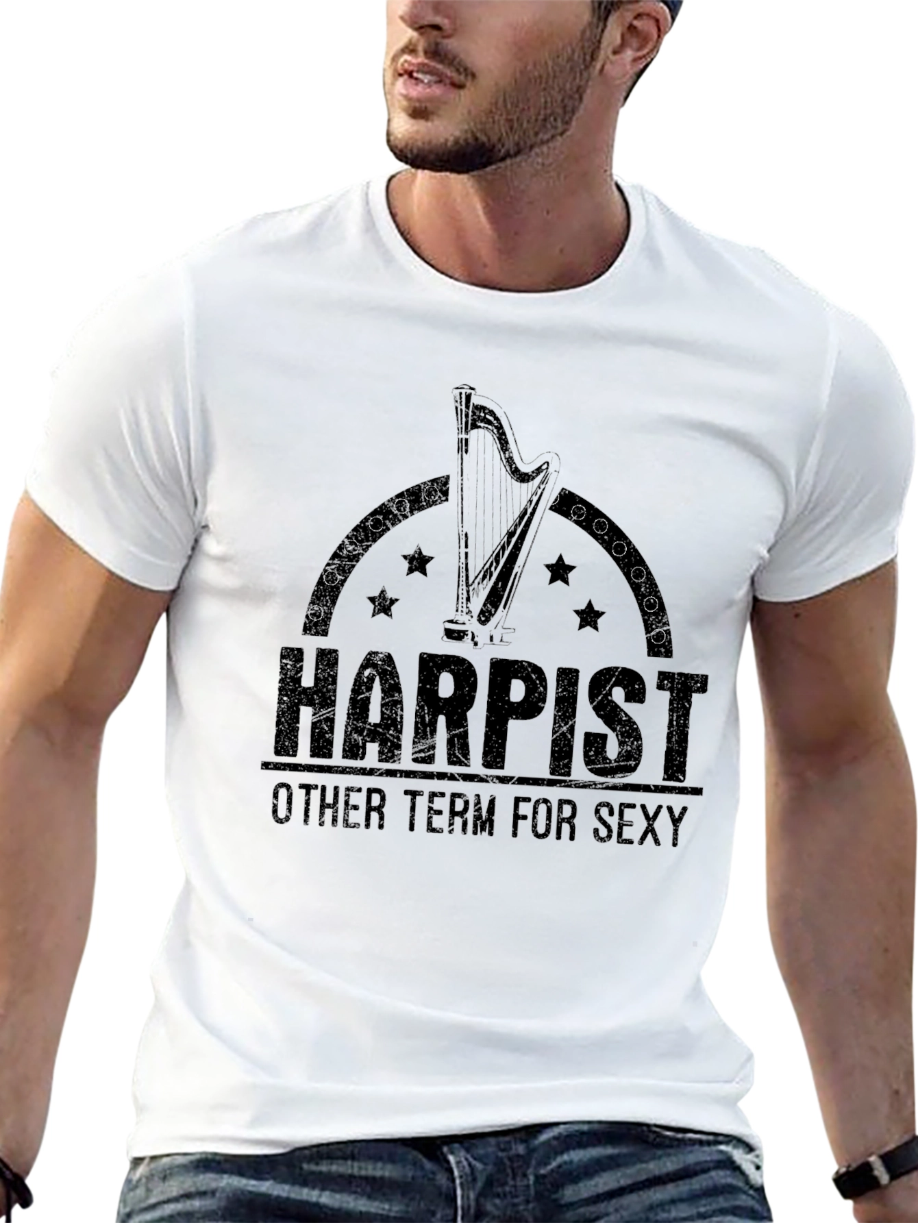 Black Harpist Sexy T-Shirt - Music Lover Tee view 13