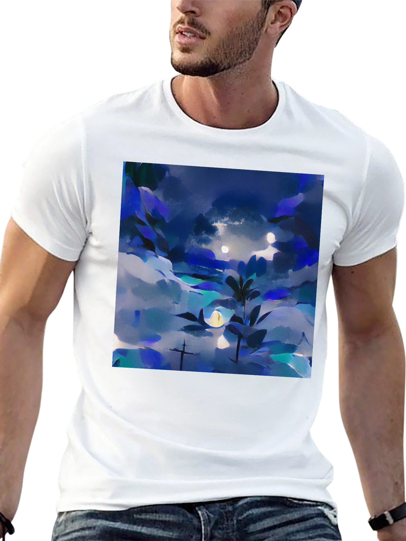 Black Abstract Nightscape Graphic Tee - Black Unisex T-Shirt view 13