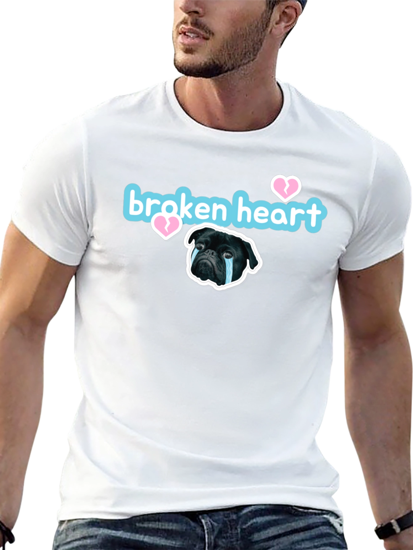 Black Broken Heart Pug Graphic Tee - Black Short Sleeve view 13