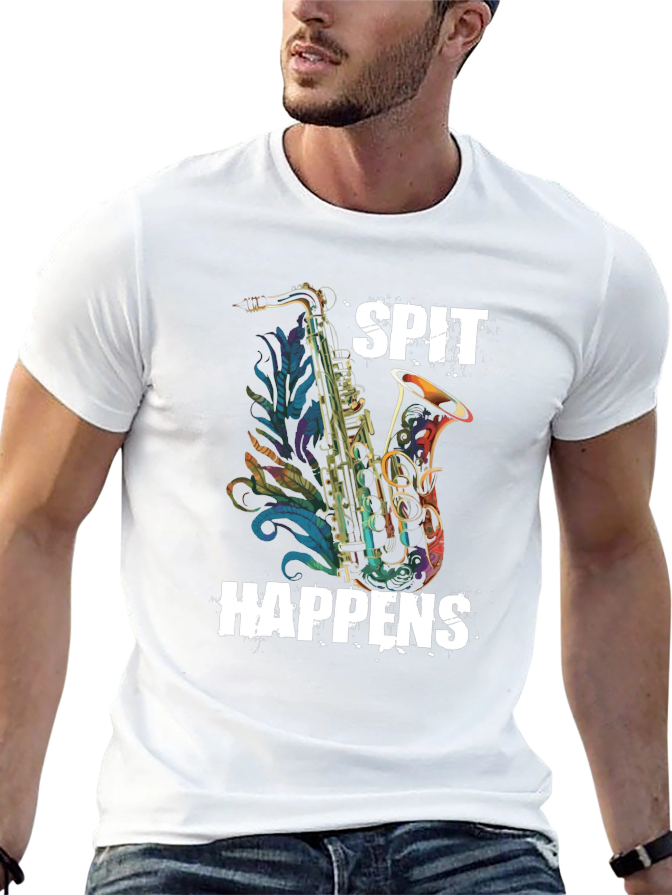 Black Spit Happens Saxophone Graphic Tee view 13