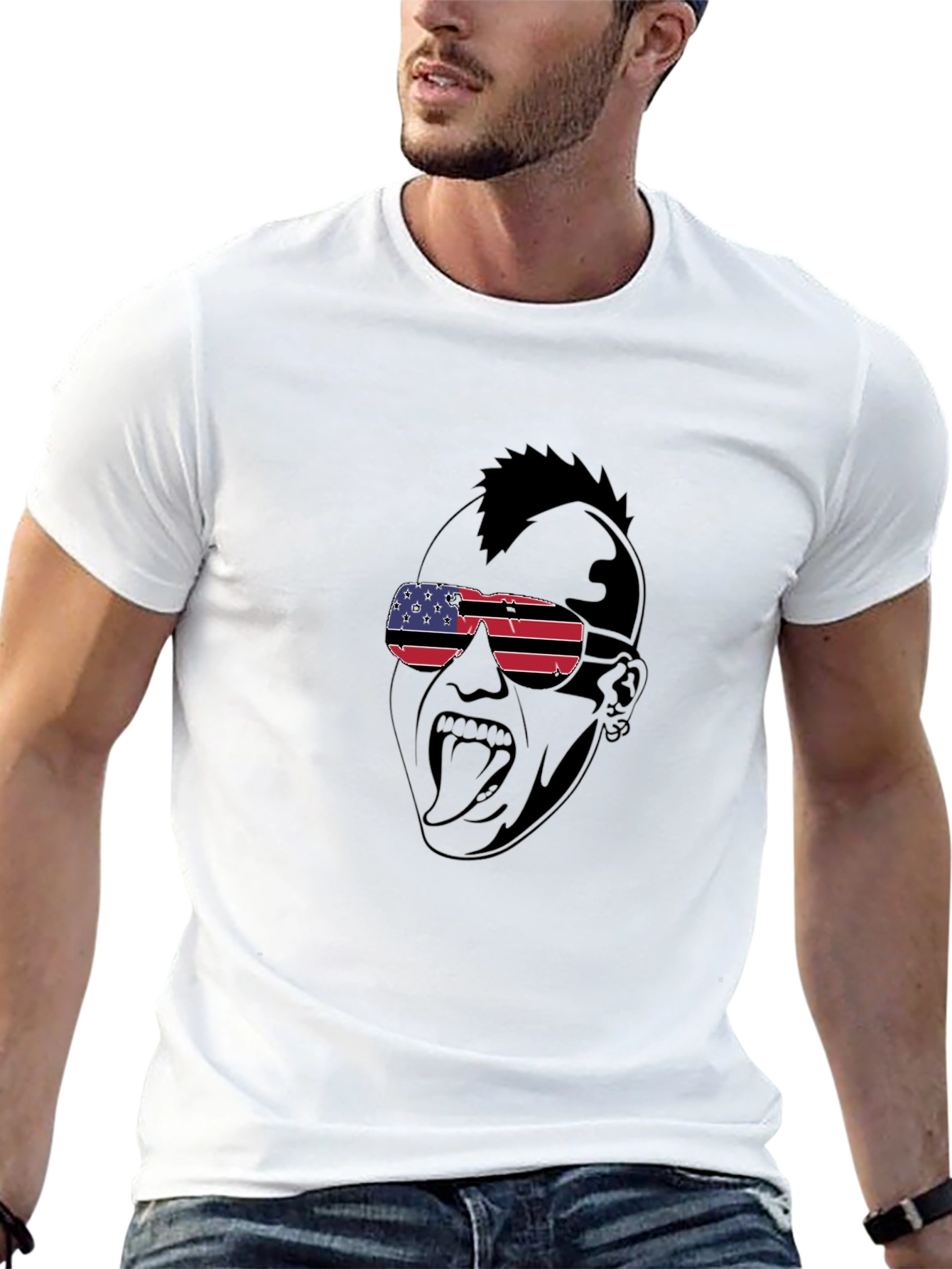 USA Flag Sunglasses Punk Graphic T-Shirt - 13