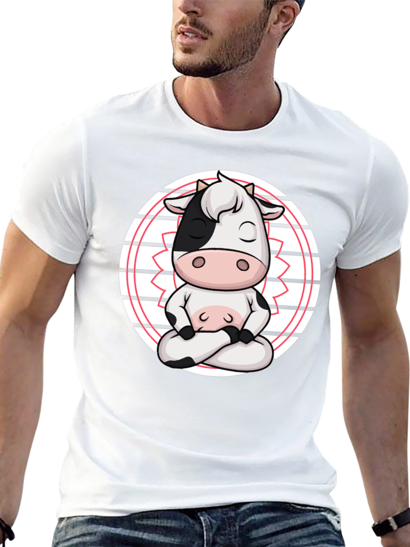 Black Zen Cow T-Shirt - Meditating Cartoon Animal Tee view 13