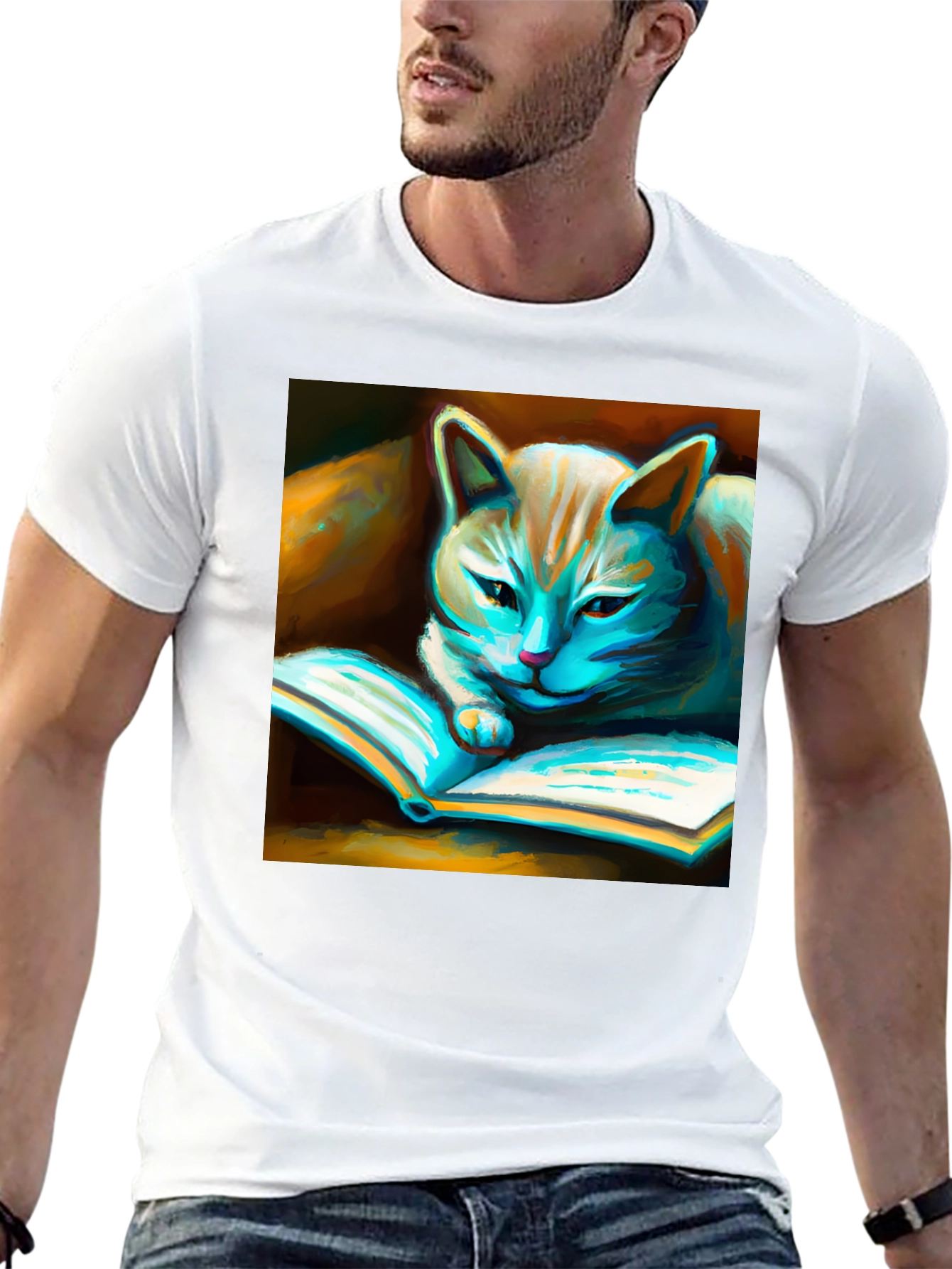 Black Cat Reading Book Graphic T-Shirt view 13