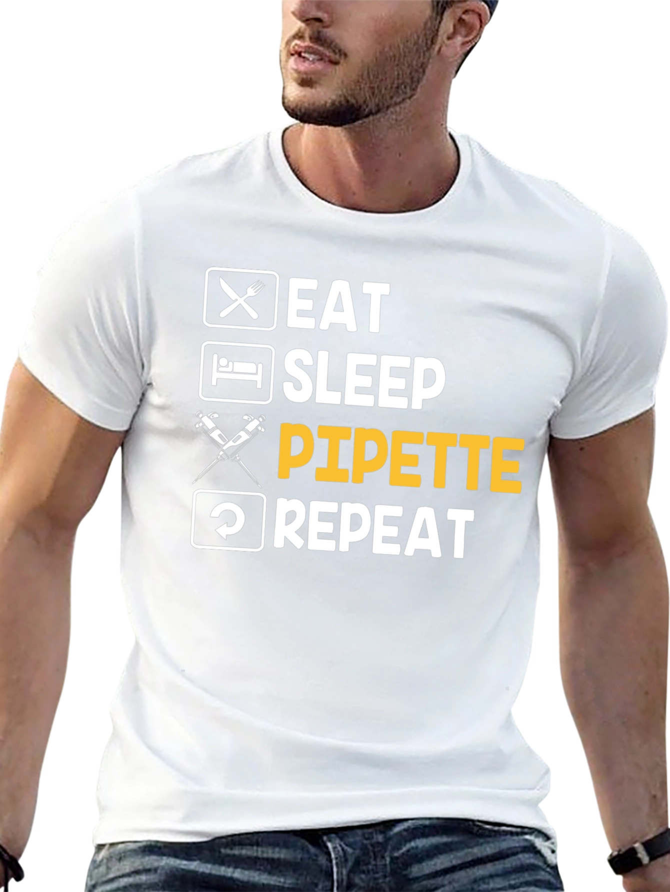 Black Eat Sleep Pipette Repeat Funny Science T-Shirt view 13