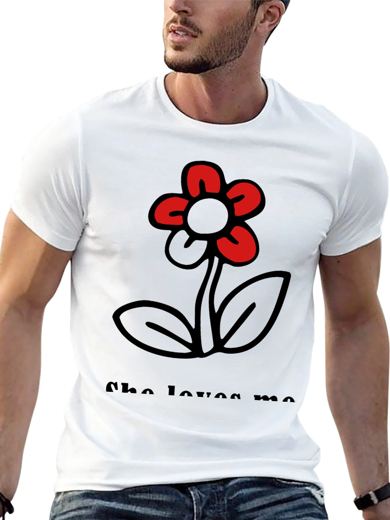 Black She Loves Me T-Shirt with Flower Graphic view 13