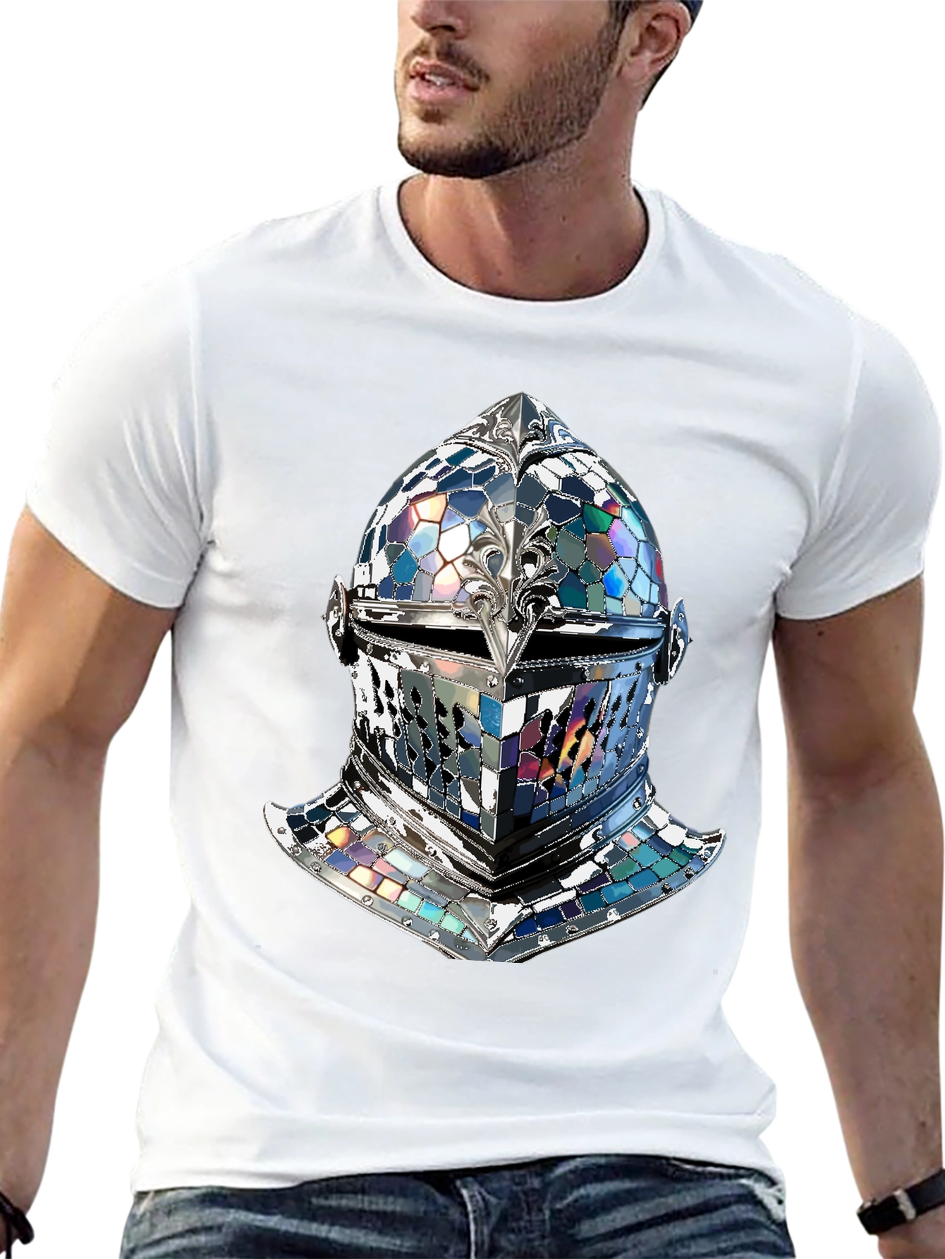 Black Knight Helmet Graphic Tee - Medieval Armor Design view 13