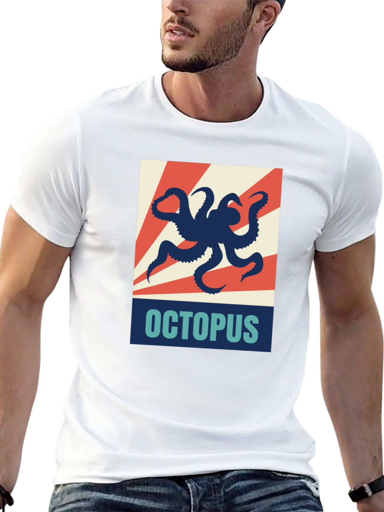 Black Octopus Graphic Print Crew Neck T-Shirt view 13