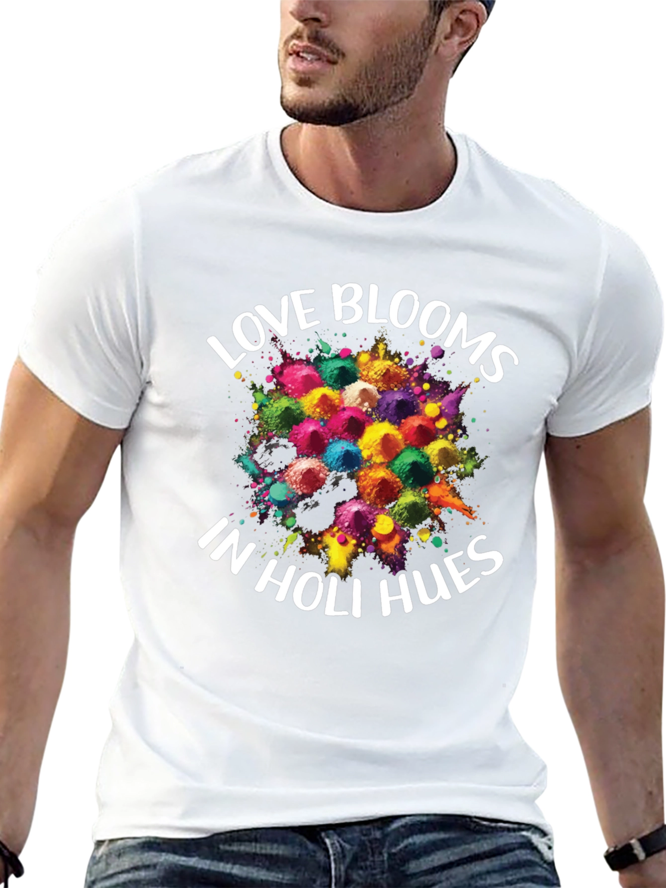 Love Blooms in Holi Hues Black T-Shirt - 13