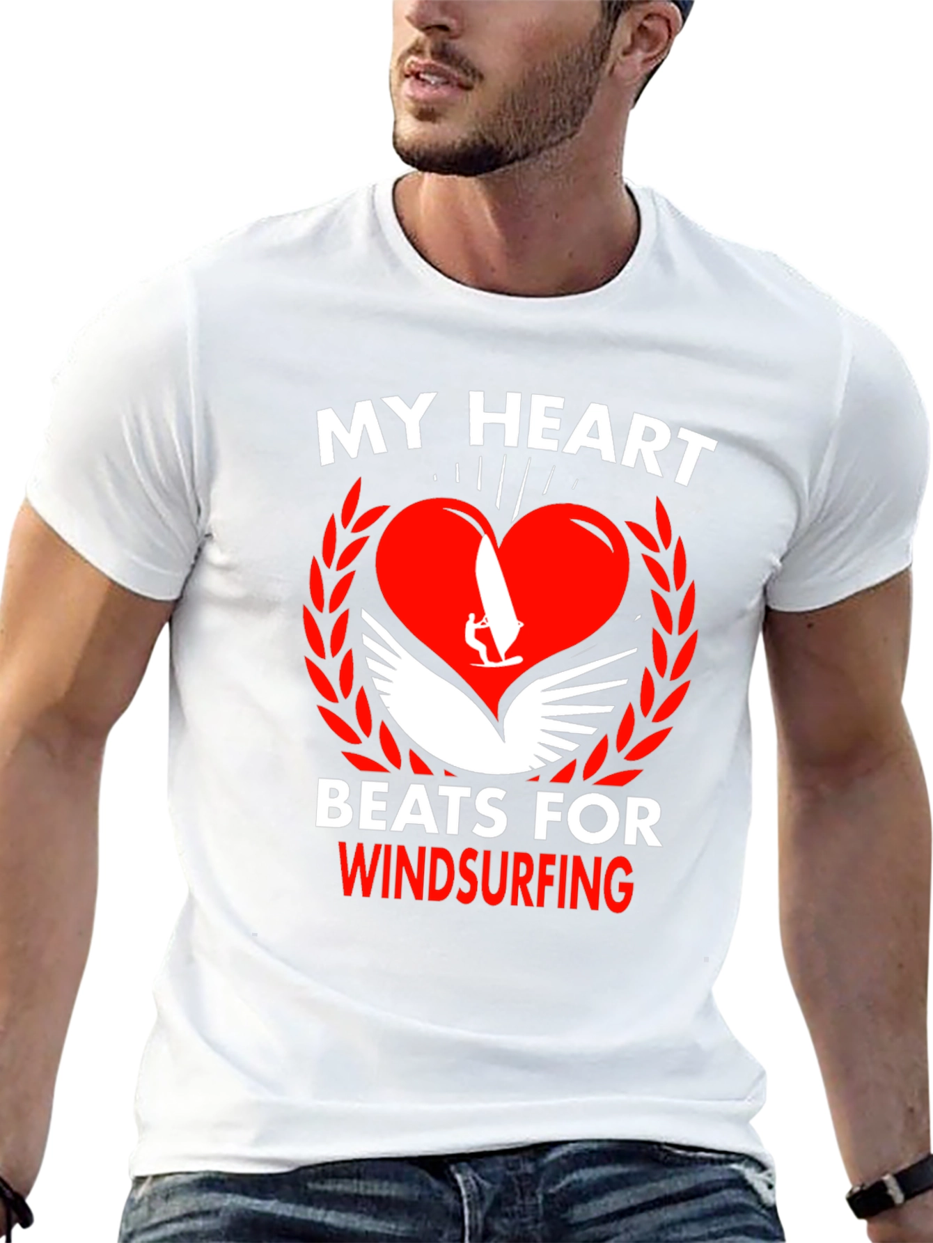 Black Windsurfing Heartbeat T-Shirt - Passionate Watersport Tee view 13