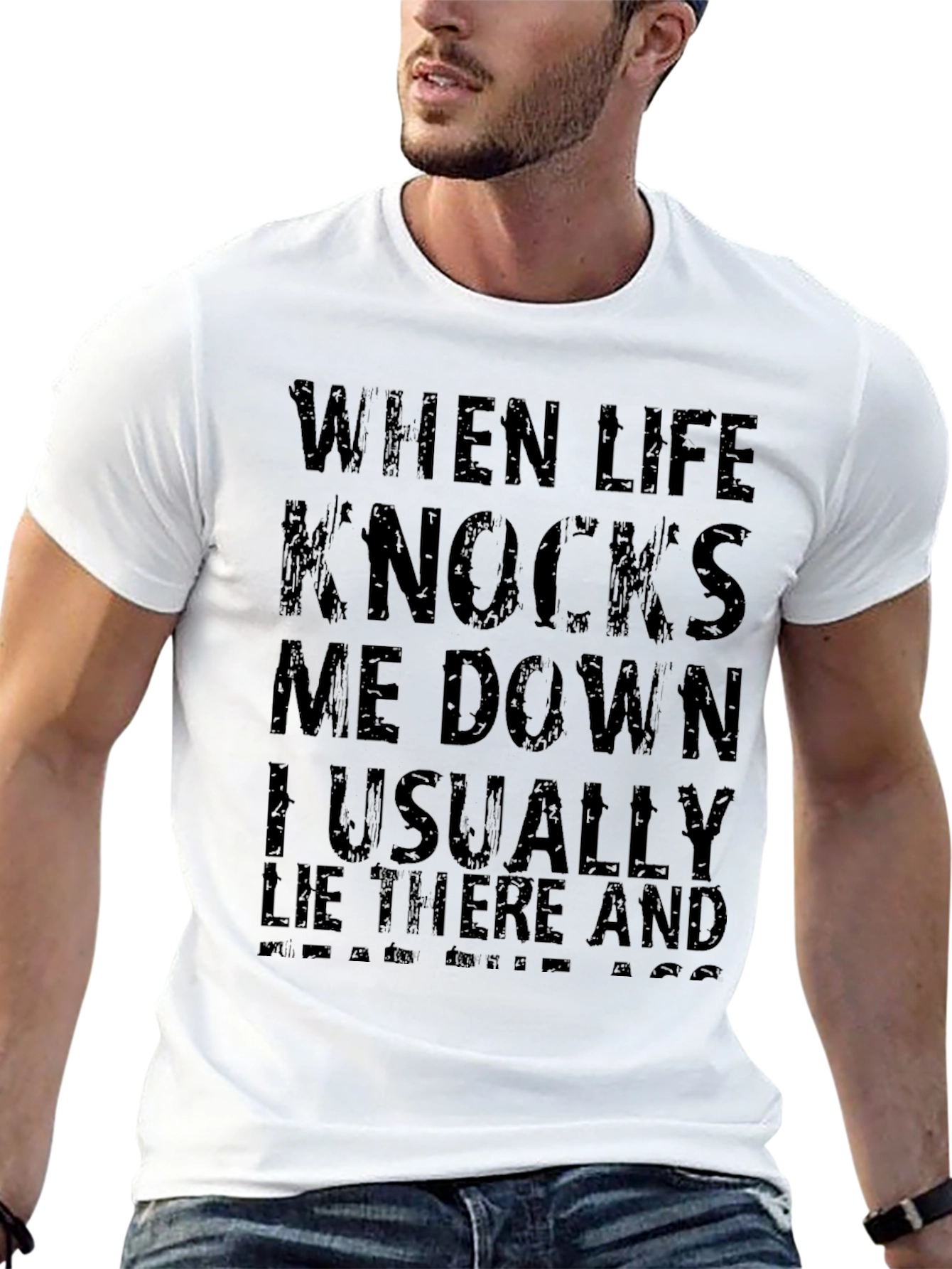 Black Funny Graphic Tee - When Life Knocks Me Down view 13