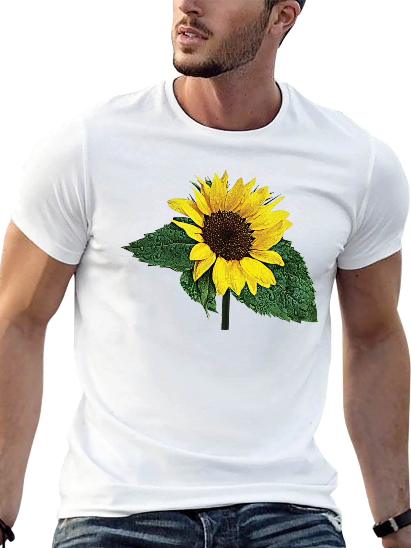 Black Sunflower Print Black T-Shirt view 13