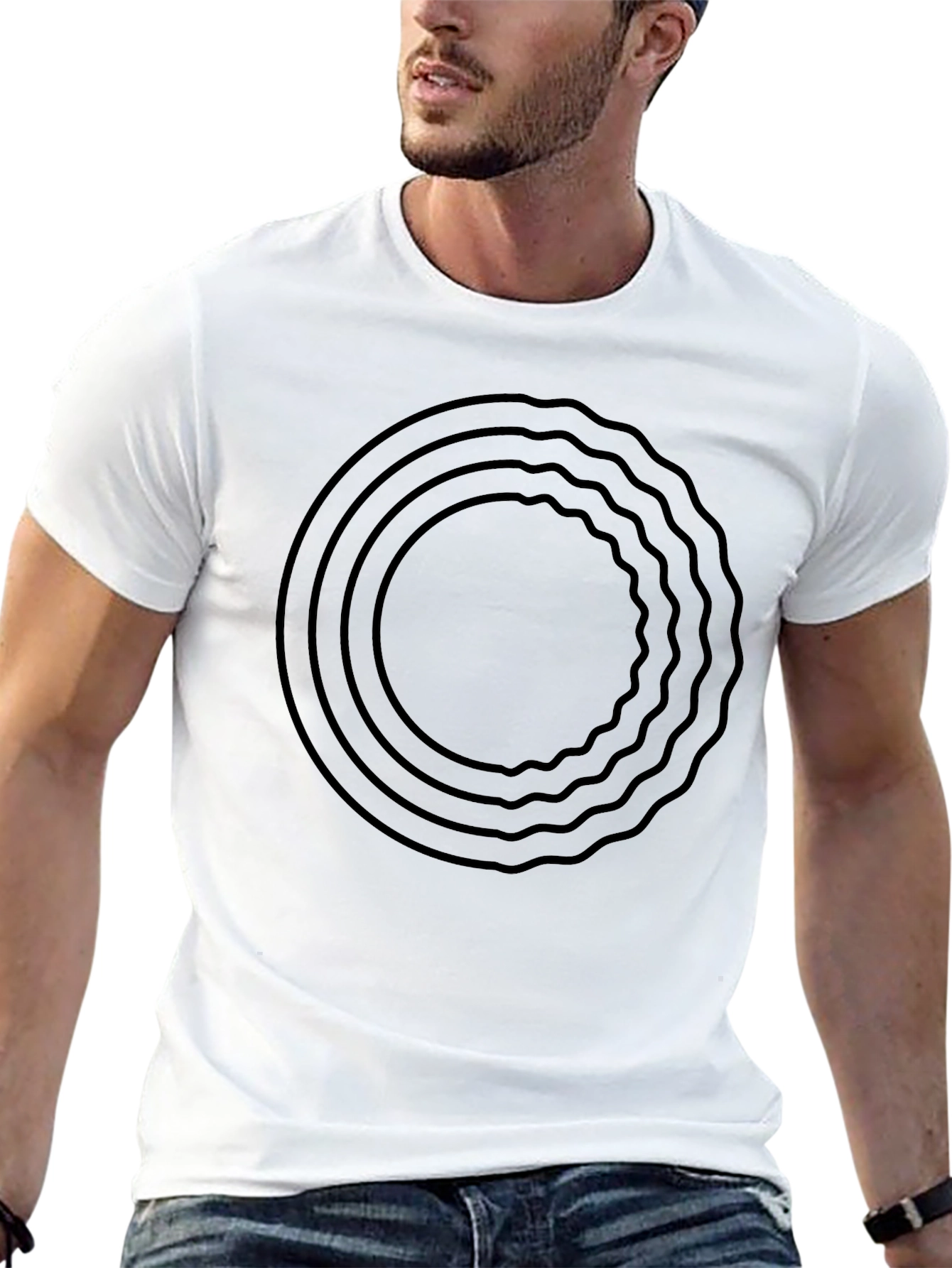 Minimalist Circle Graphic T-Shirt - Black - 13
