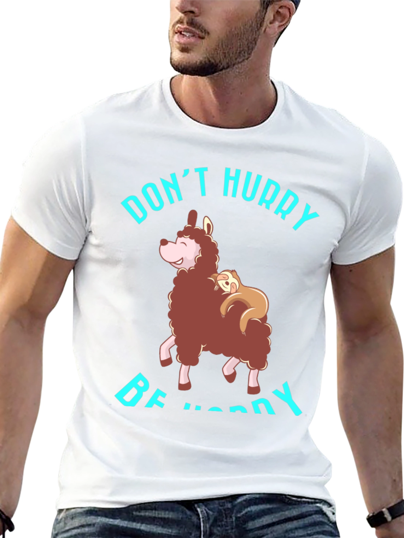 Black Don't Hurry Be Happy Sloth & Llama Graphic Tee view 13