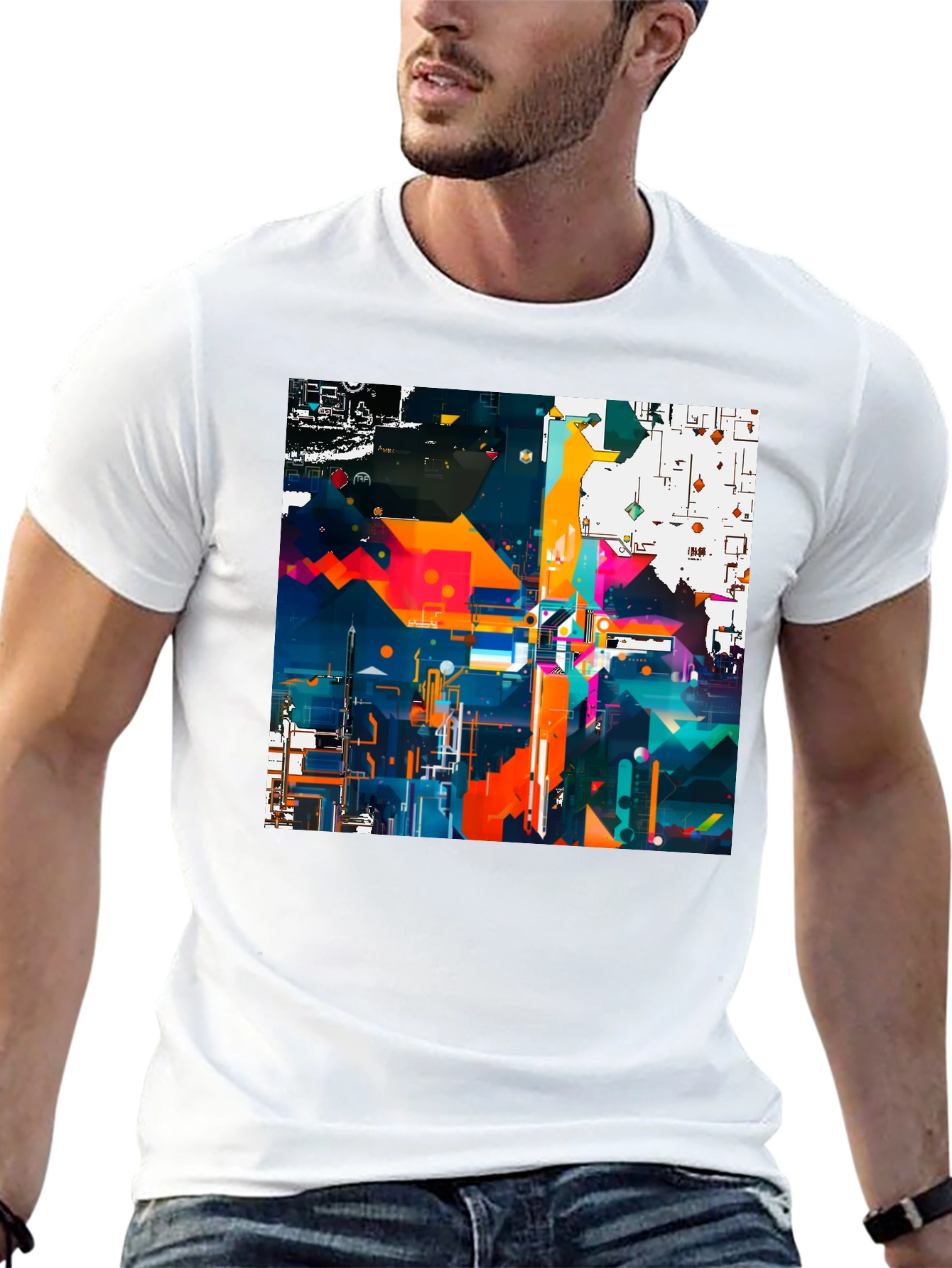 Black Abstract Geometric Art Print Black Tee view 13