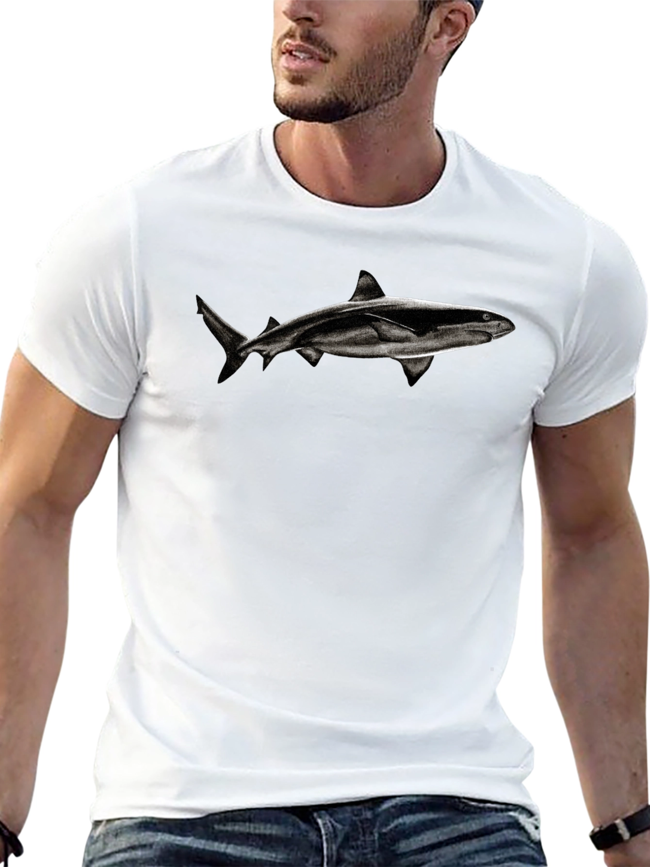 Black Shark Graphic Tee - Black Cotton Blend T-Shirt view 13