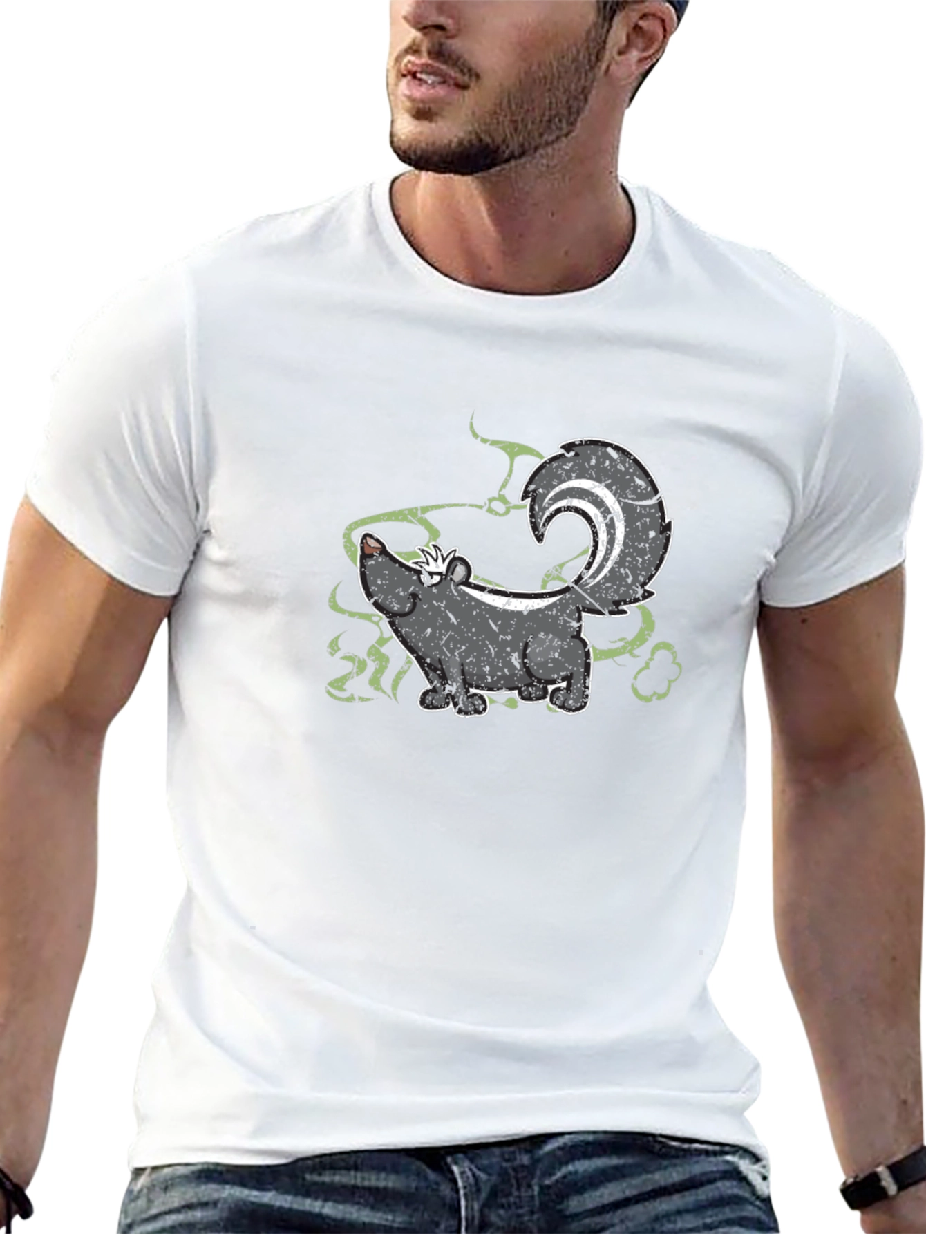 Black Skunk Cartoon Graphic Tee - Black Cotton T-Shirt view 13