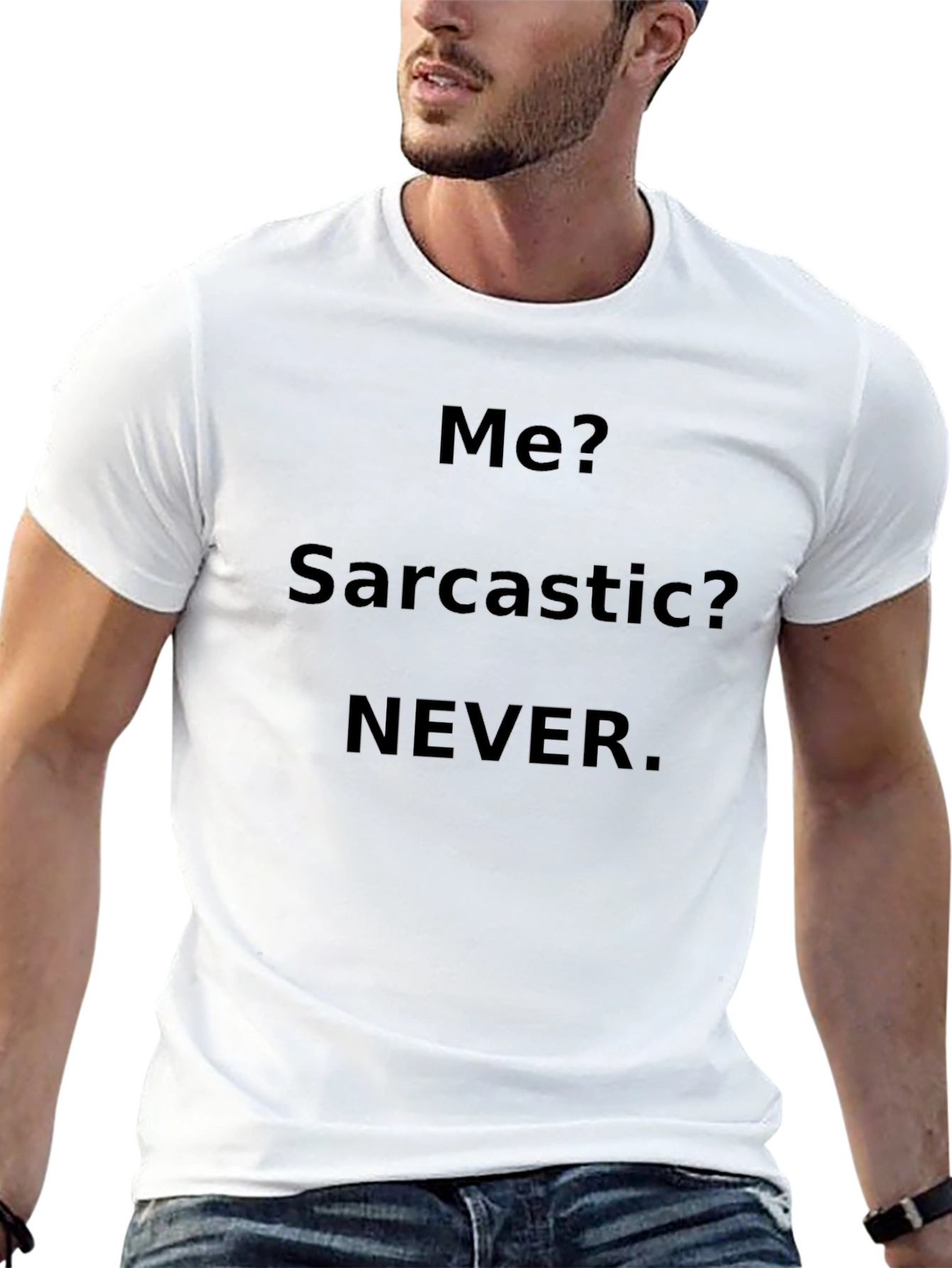 Black Sarcastic Never Men's Black T-Shirt view 13