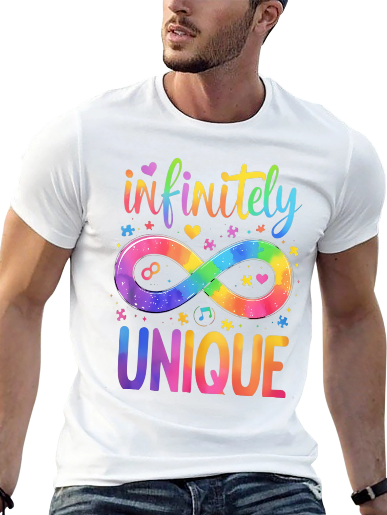 Black Infinitely Unique Autism Awareness T-Shirt view 13