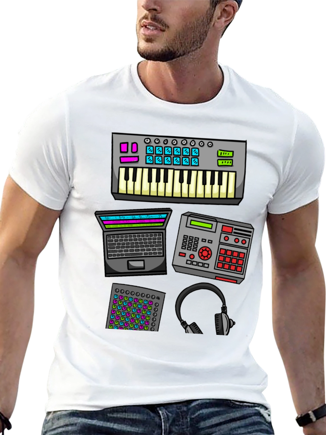 Black Music Producer T-Shirt - Studio Equipment Design view 13
