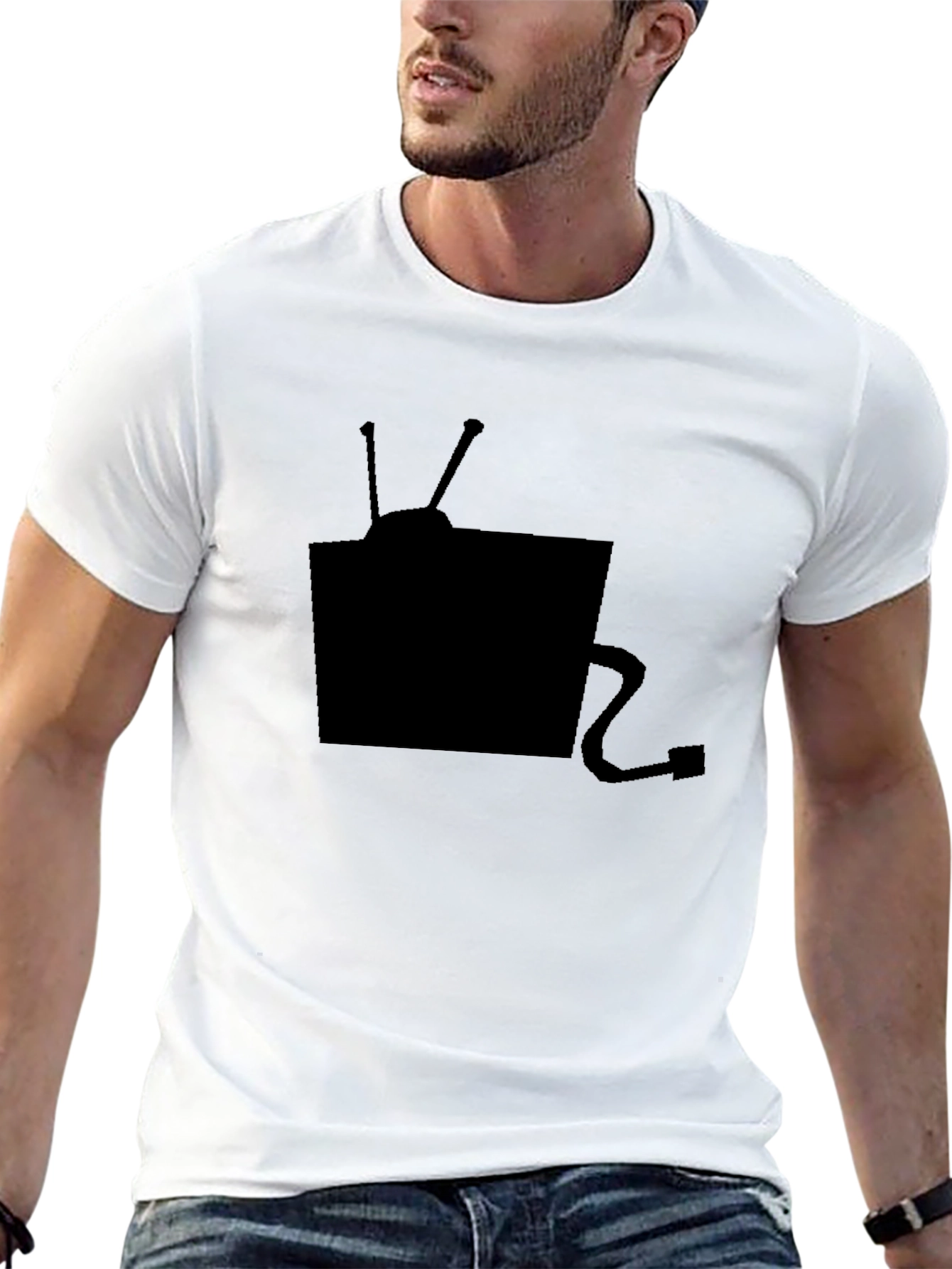 Black Retro TV Graphic Tee - Black Cotton T-Shirt view 13