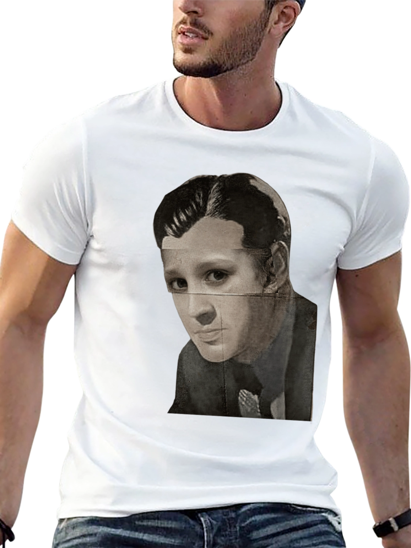 Black Vintage Portrait Graphic Print Black T-Shirt view 13