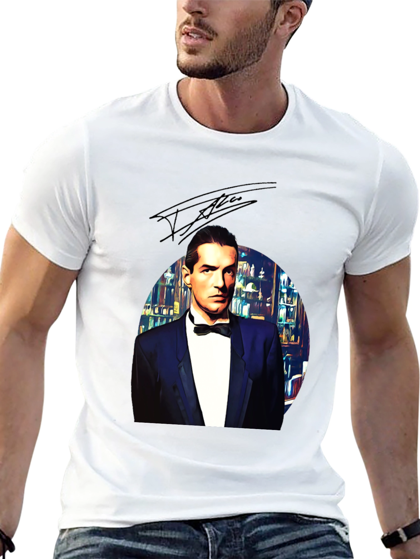 Black Elegant Man in Tuxedo Graphic Tee - Black view 13