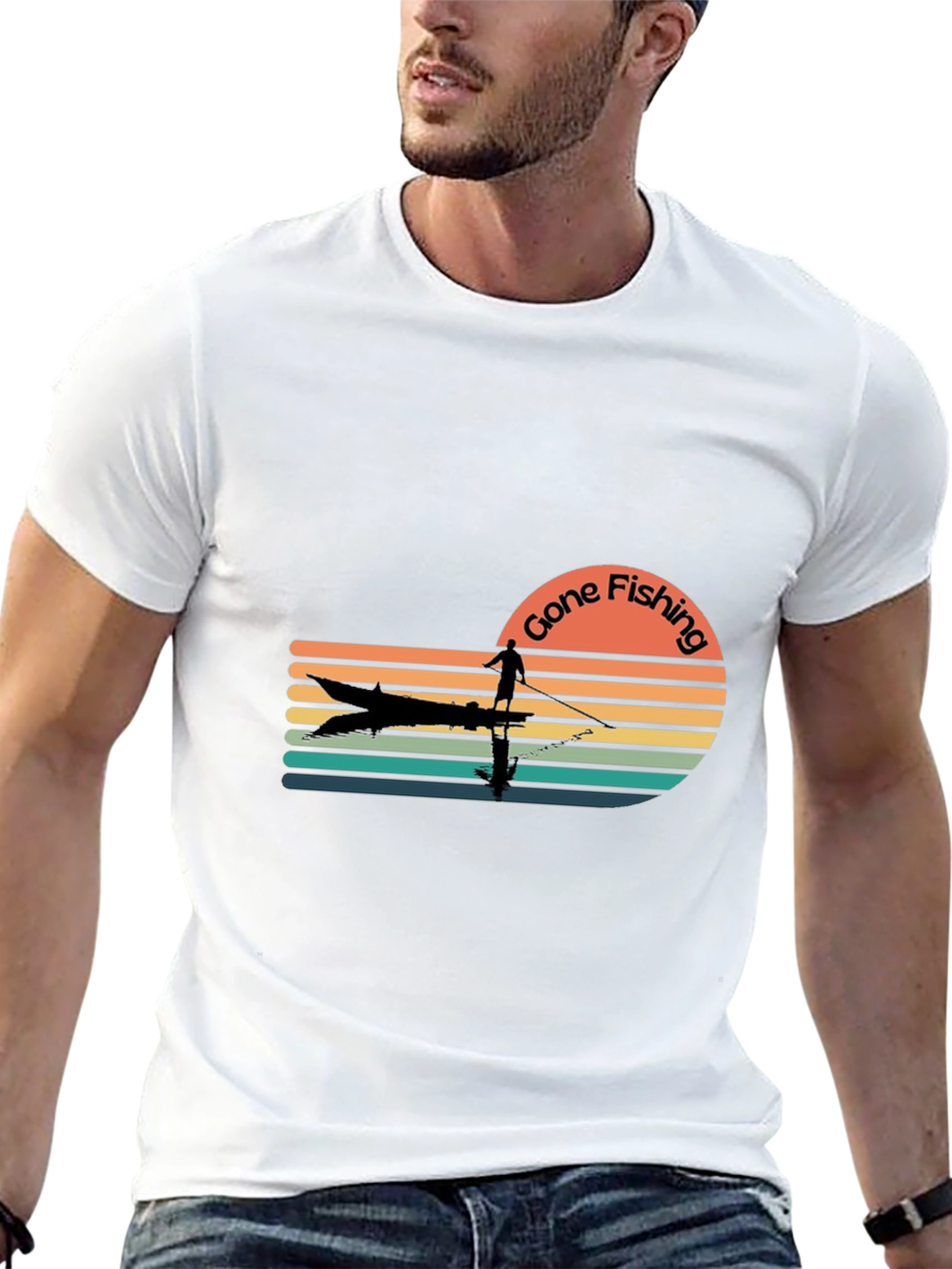 Black Gone Fishing Retro T-Shirt - Angler Design view 13