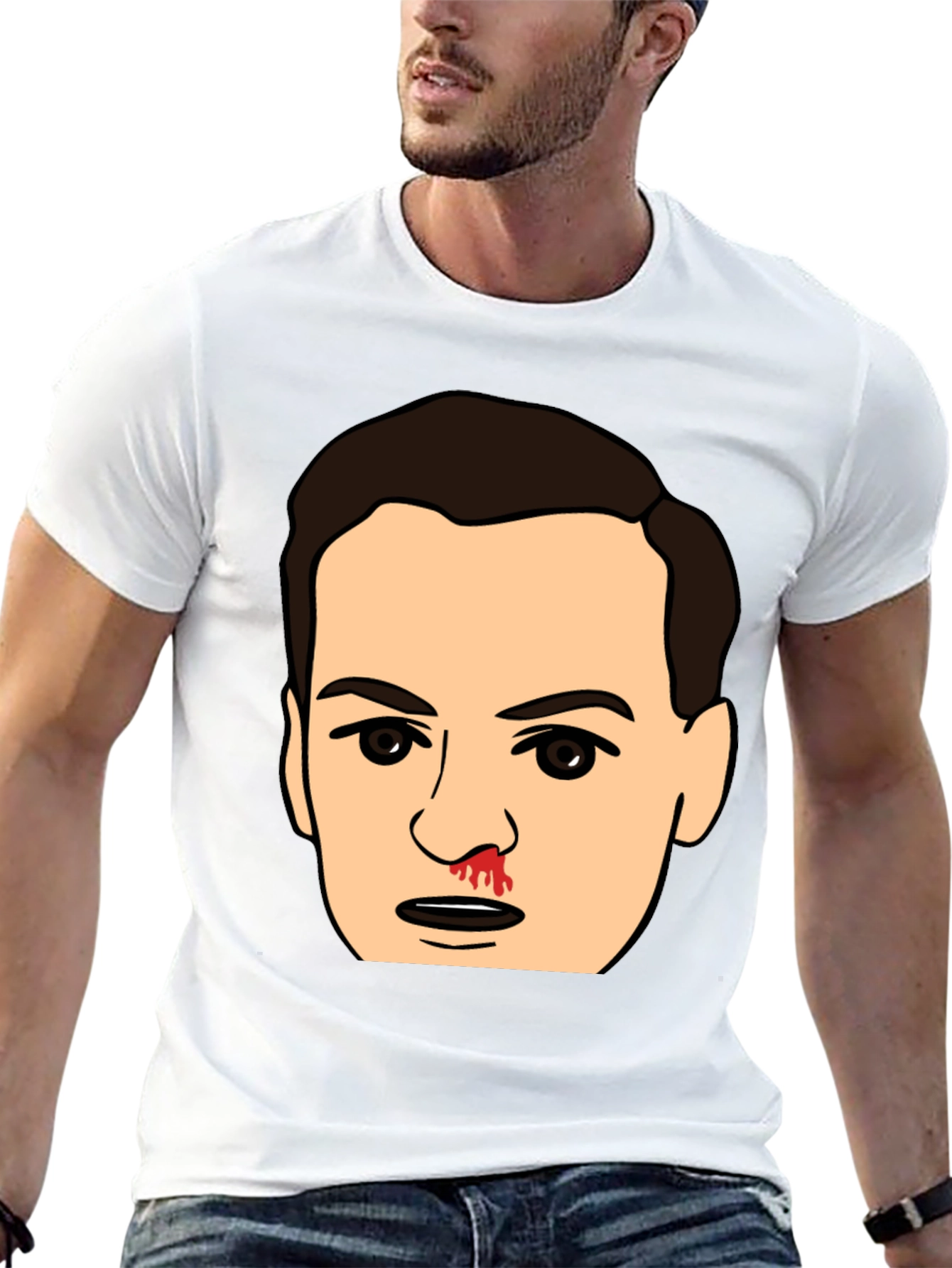 Black Bloody Nose Cartoon Face Black T-Shirt view 13