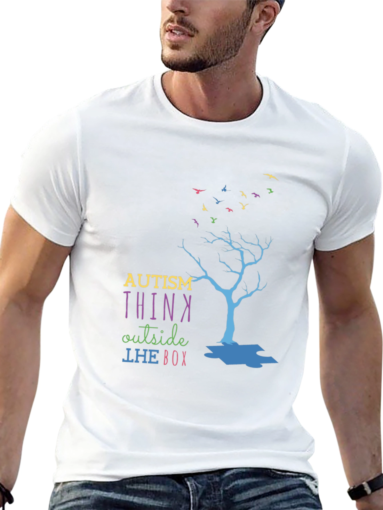 Black Autism Think Outside the Box T-Shirt view 13