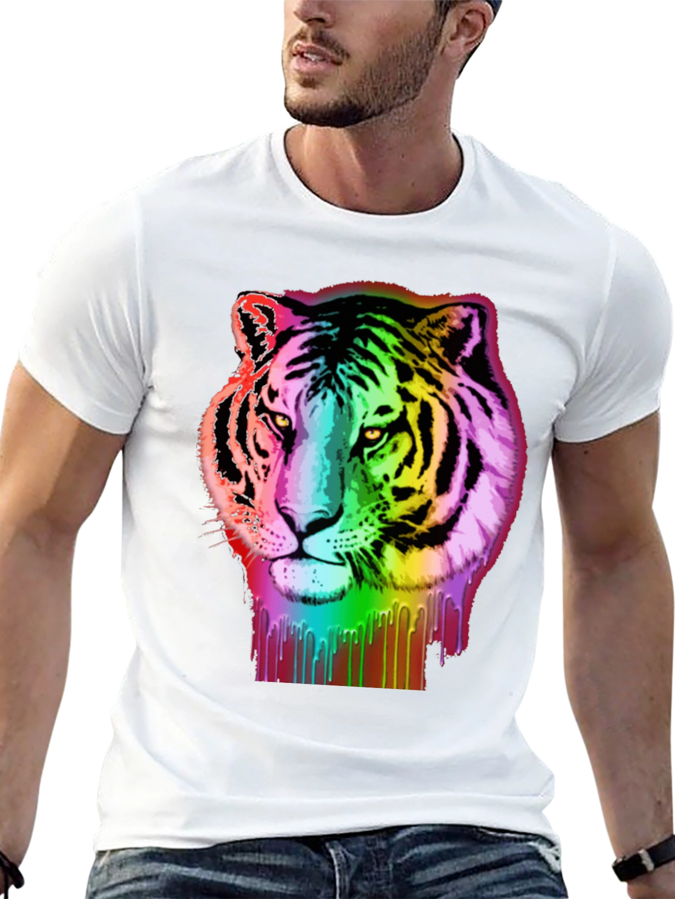 Black Rainbow Tiger Graphic Tee - Black Cotton T-Shirt view 13