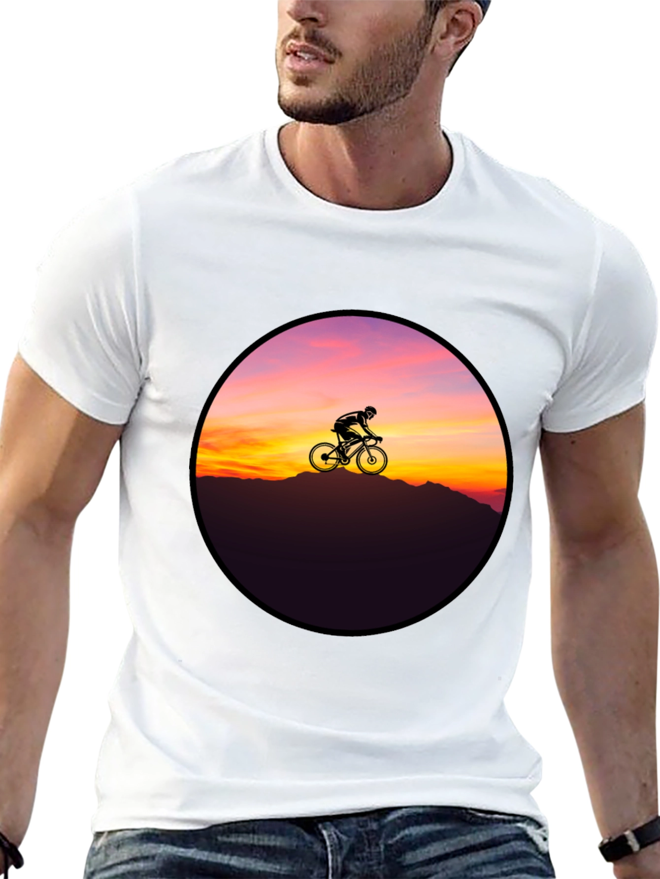 Black Sunset Cyclist Graphic Tee - Black Cotton Blend view 13