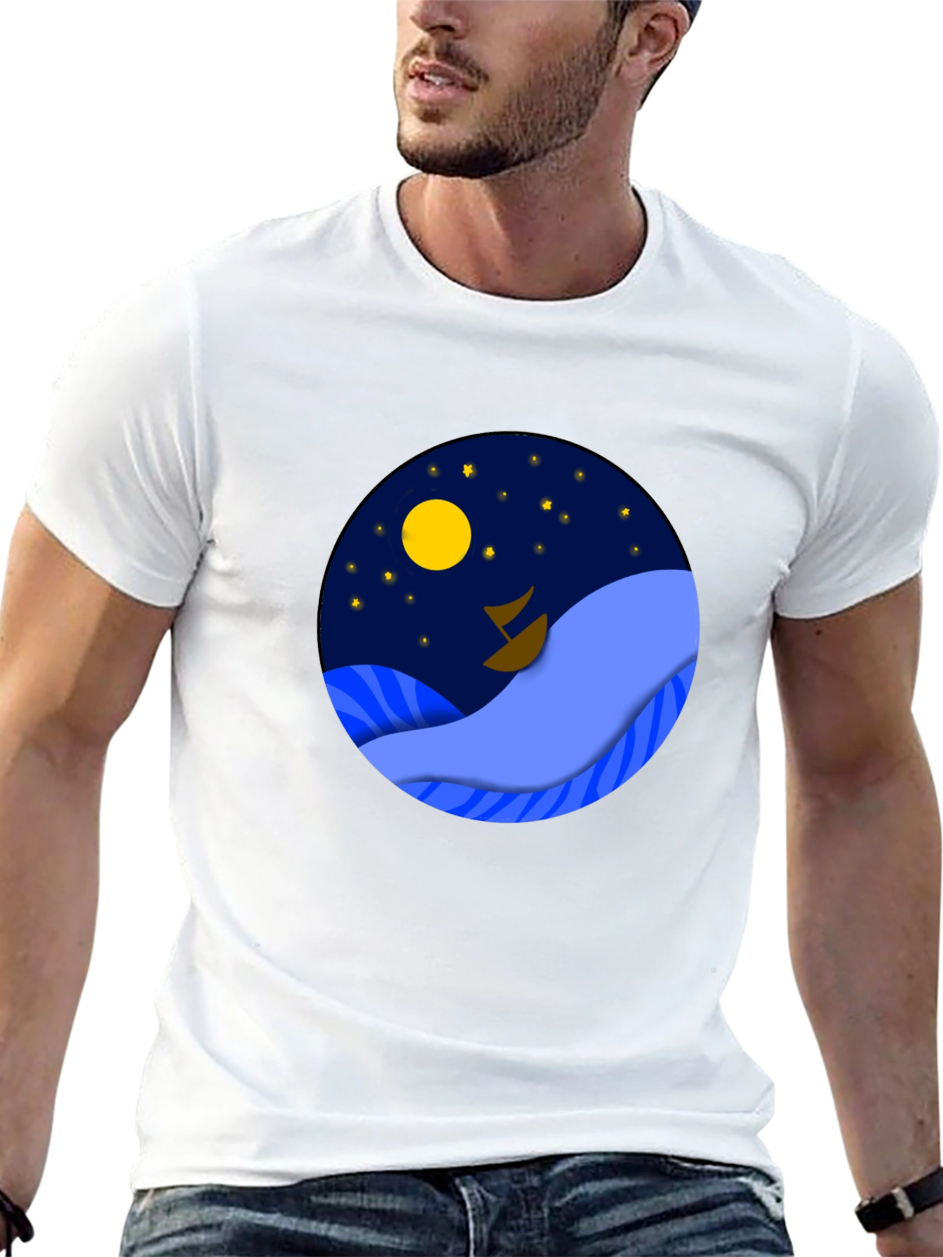 Black Night Sea Graphic Tee - Stylish Men's Black T-Shirt view 13